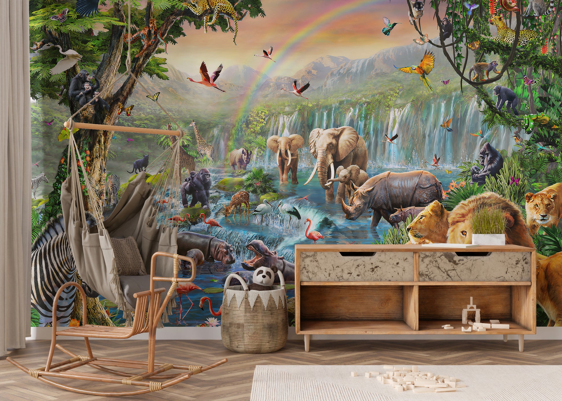 Dynamic wildlife mural for stylish walls
