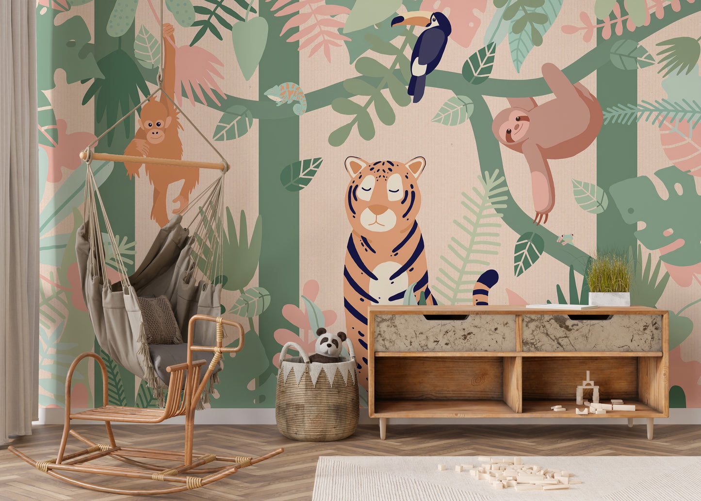 Kids room tiger forest peel and stick mural
