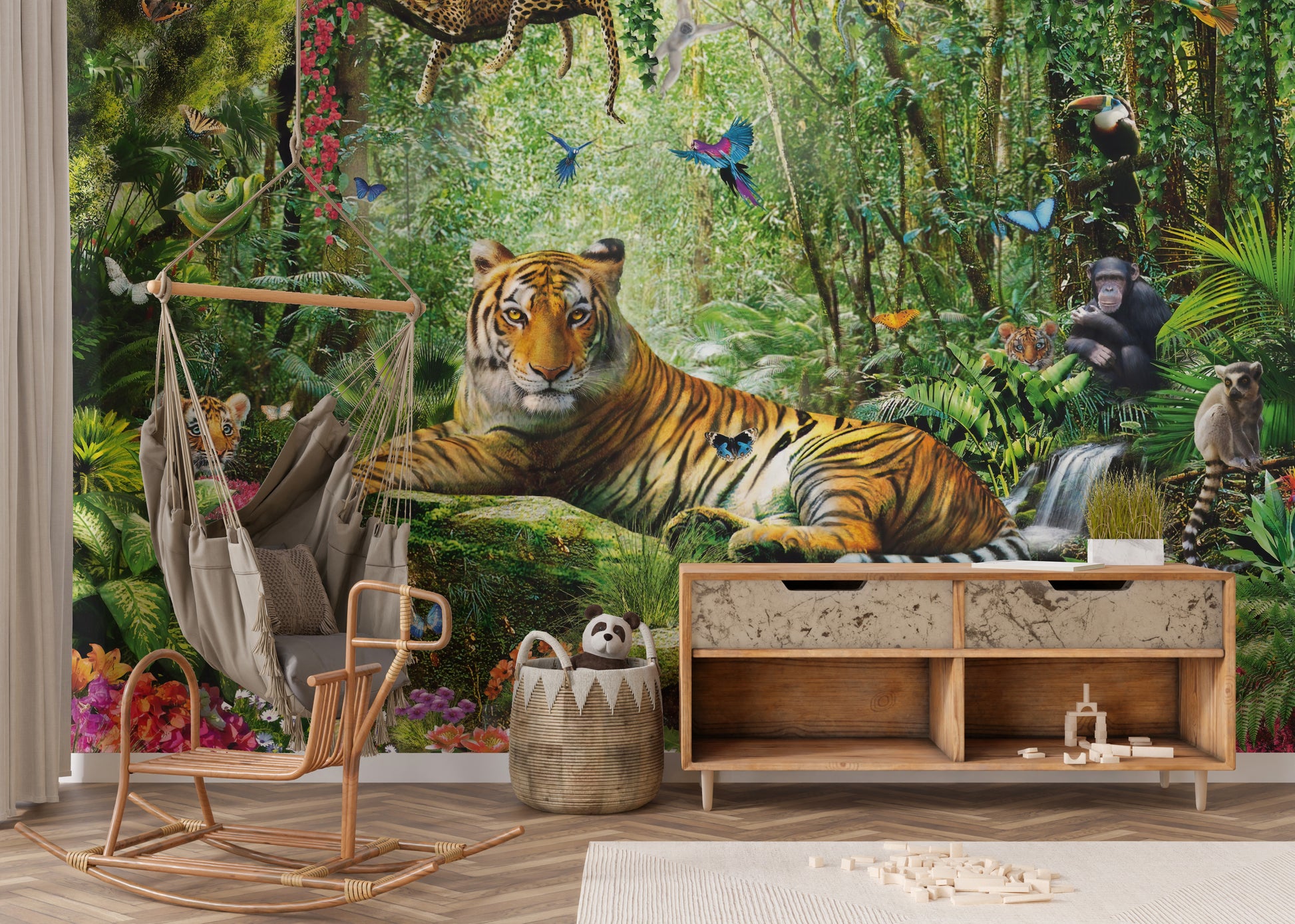 Colorful safari animals in vibrant wall mural
