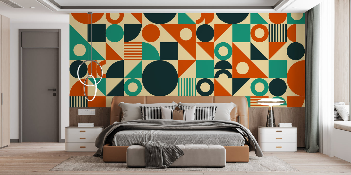 Chic retro mural wallpaper in orange green
