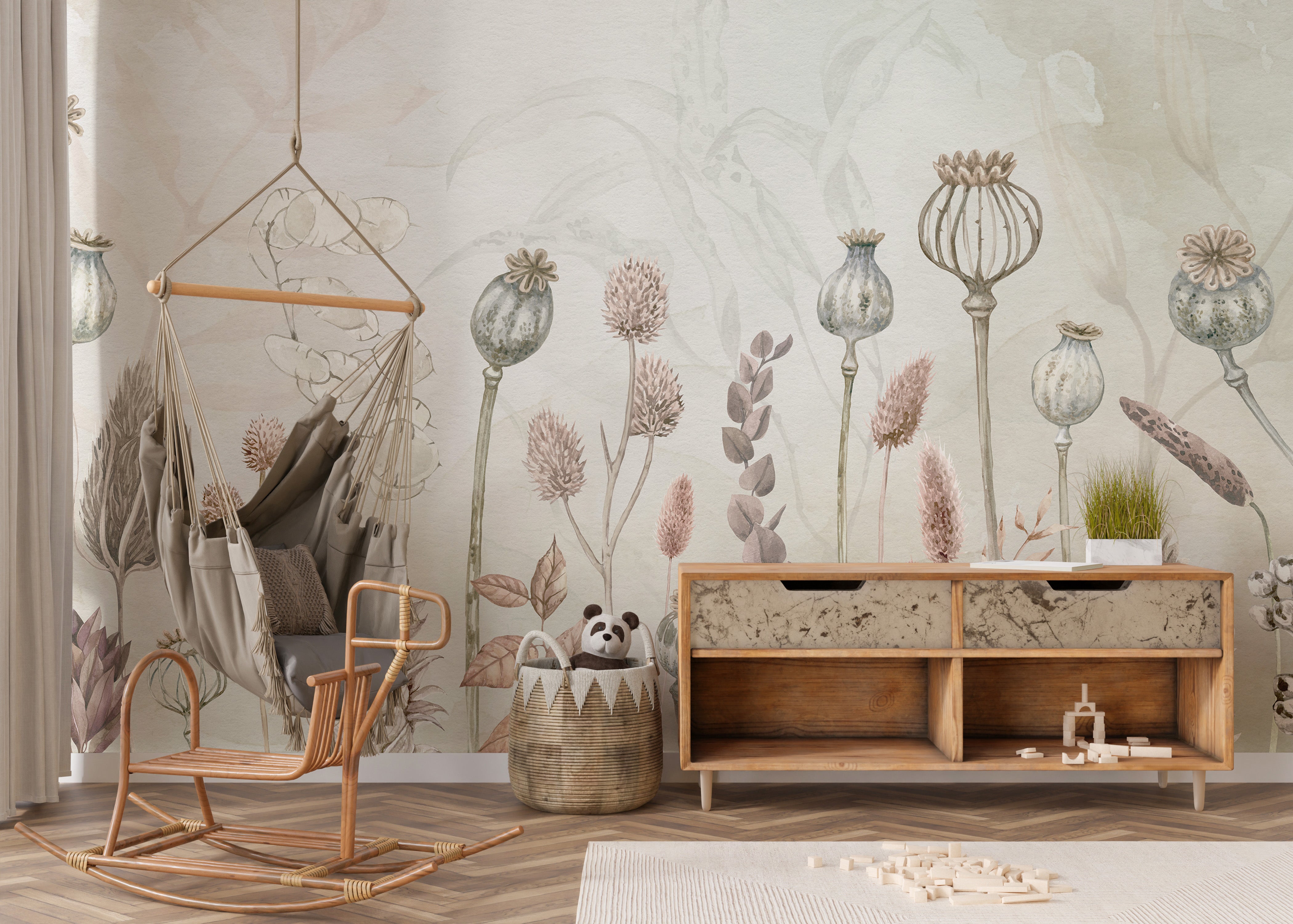 Decorative mural capturing the beauty of autumnal flowers
