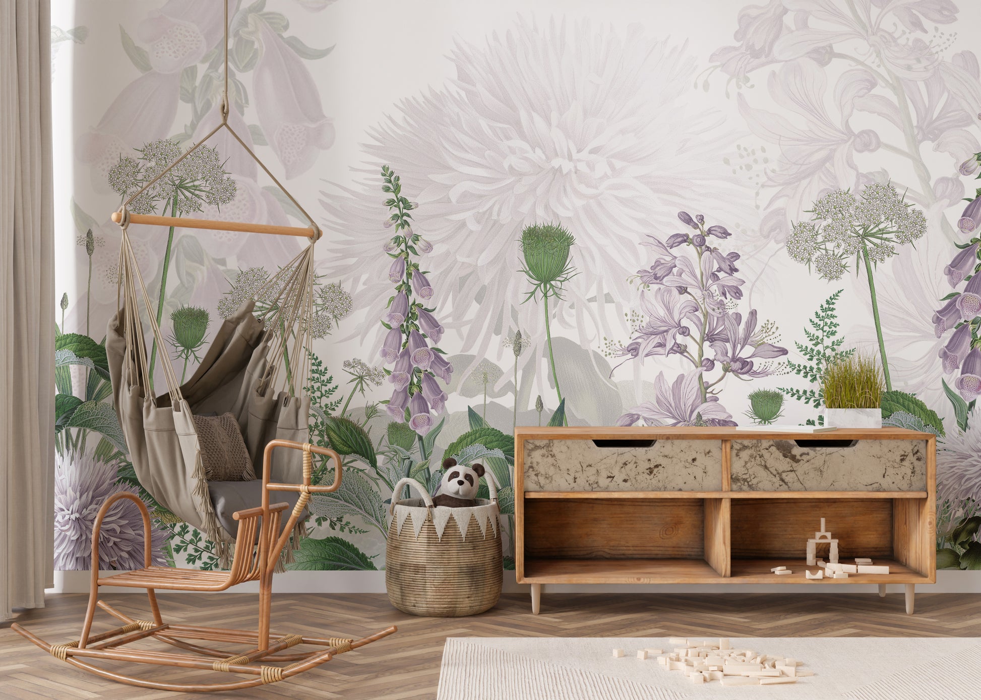 Foxglove mural showcasing delicate floral watercolor.