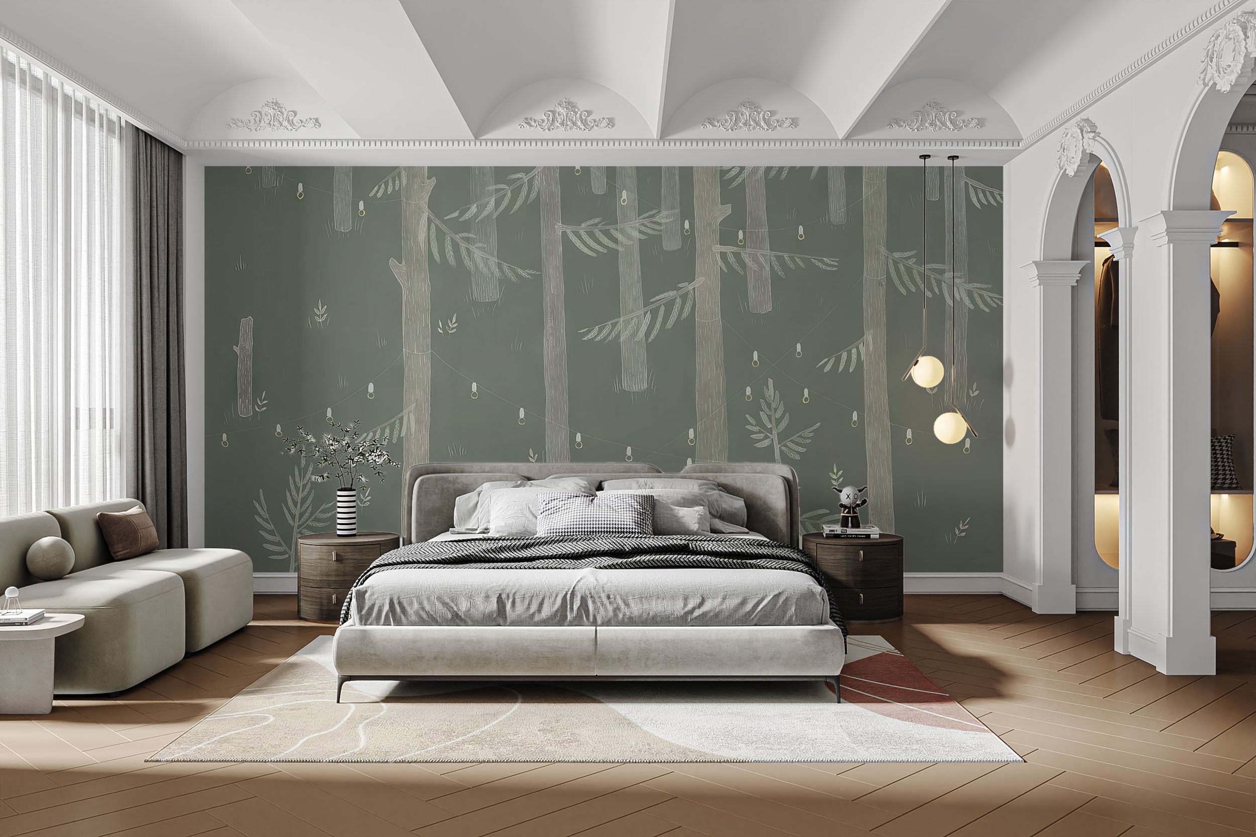 Forest lights wallpaper mural for serene room decor