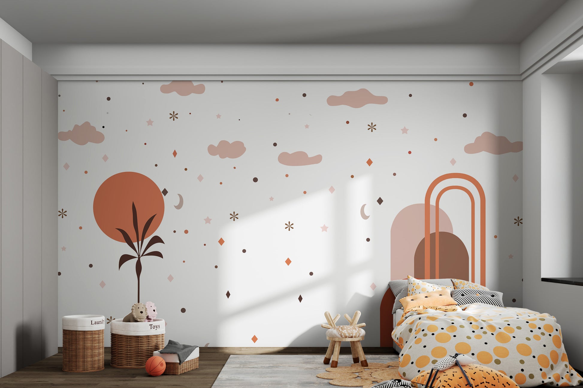 Soft clouds and sky mural for kids' room decor