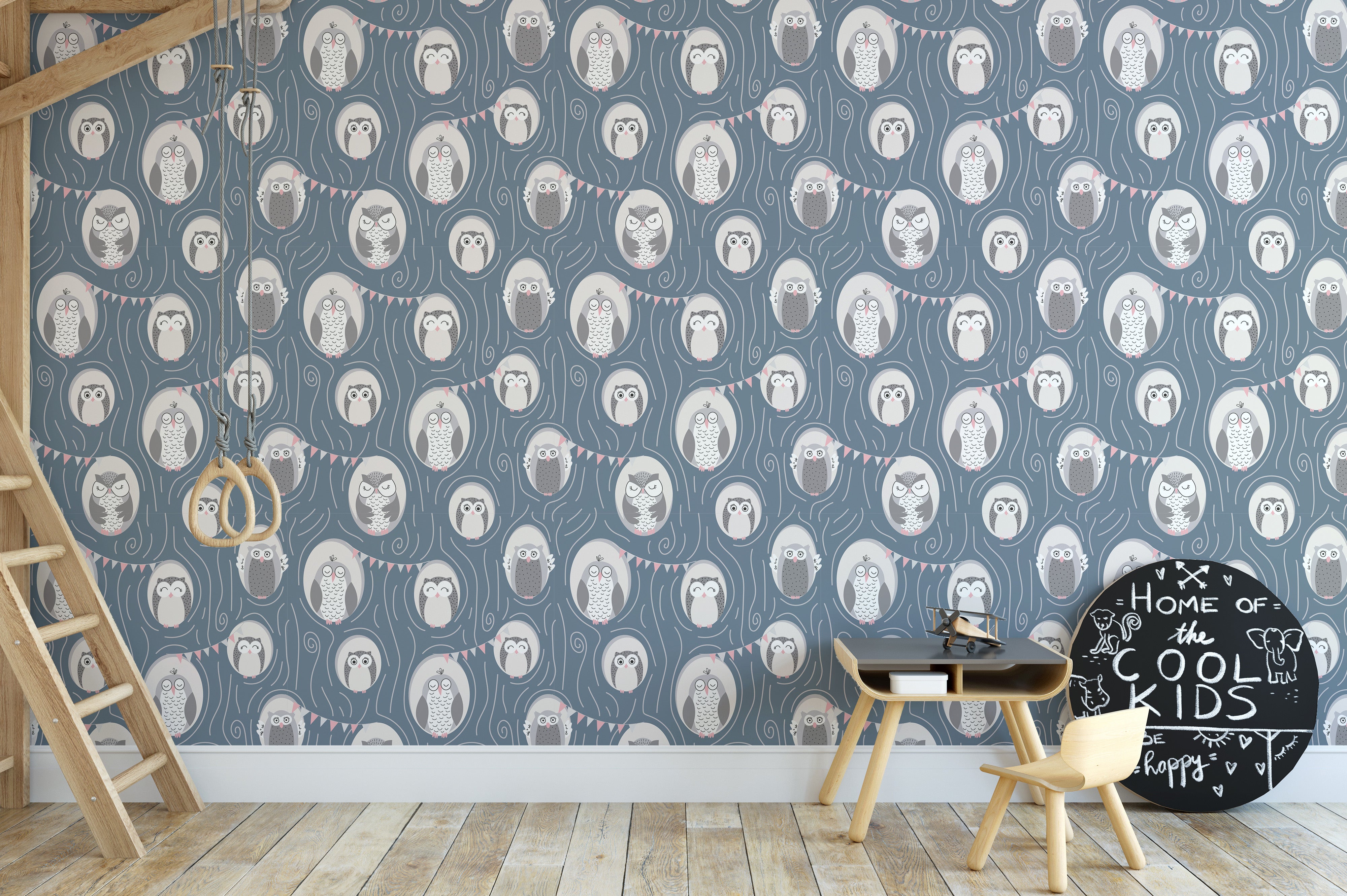 Nature-inspired owl tree wallpaper mural look



