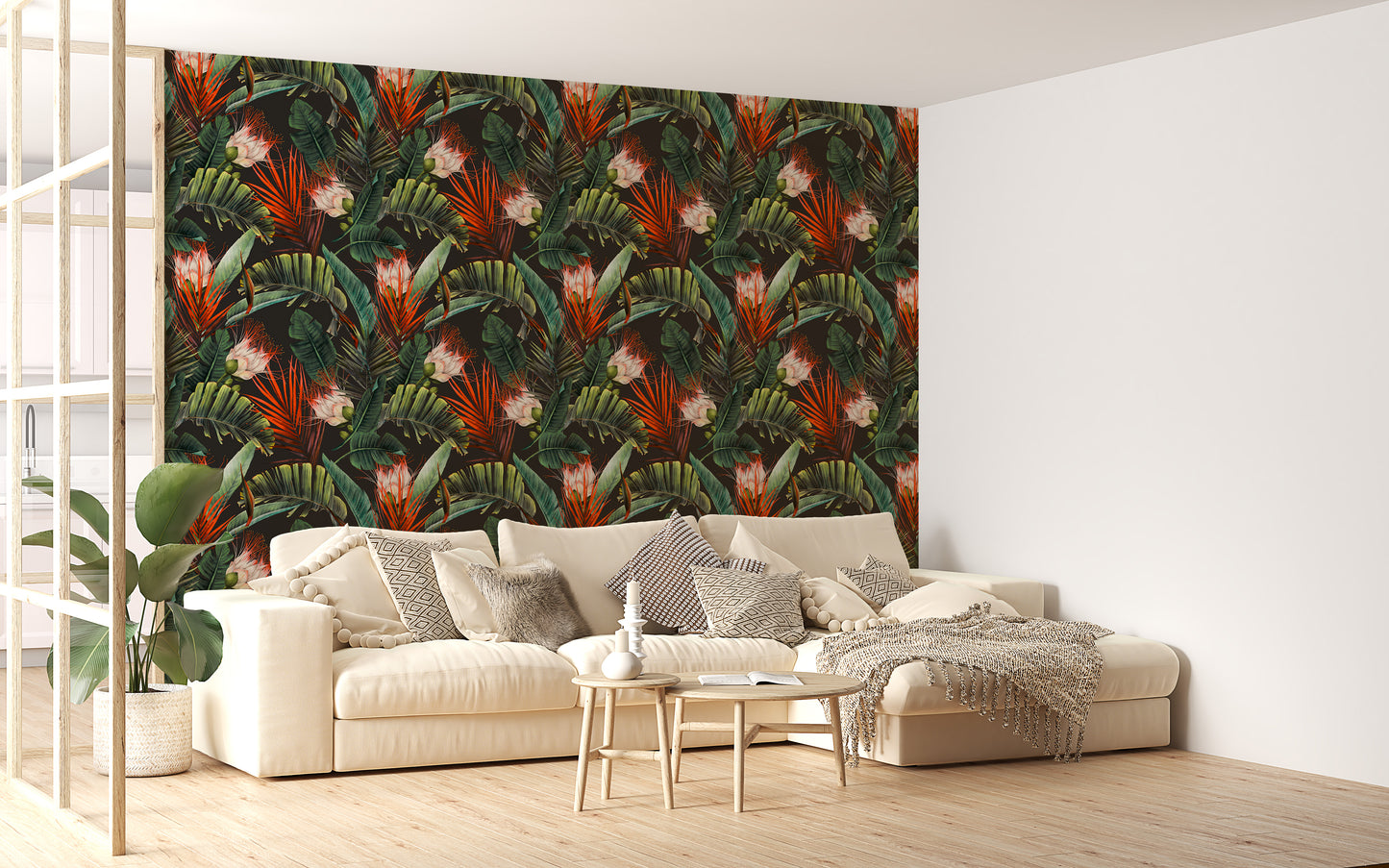 Floral Pattern Tropical Leaves Dark Background Wallpaper