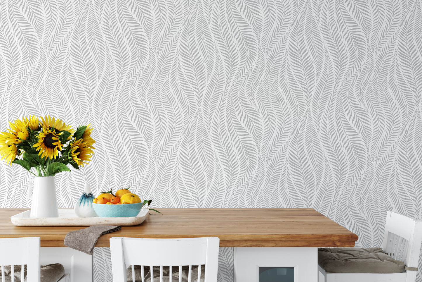 Grey Color Palm Leaves Modern Stylish Wallpaper