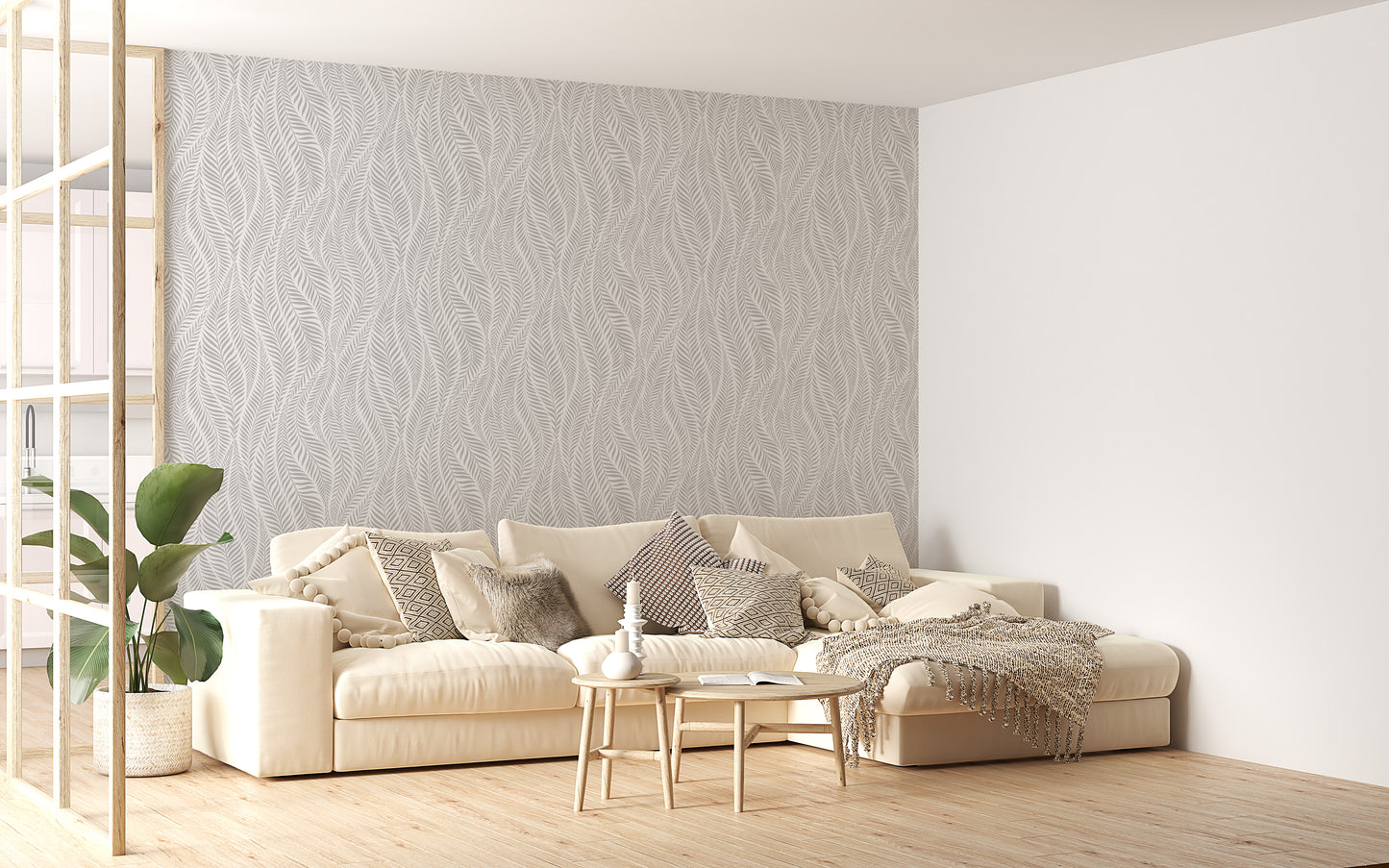 Grey Color Palm Leaves Modern Stylish Wallpaper