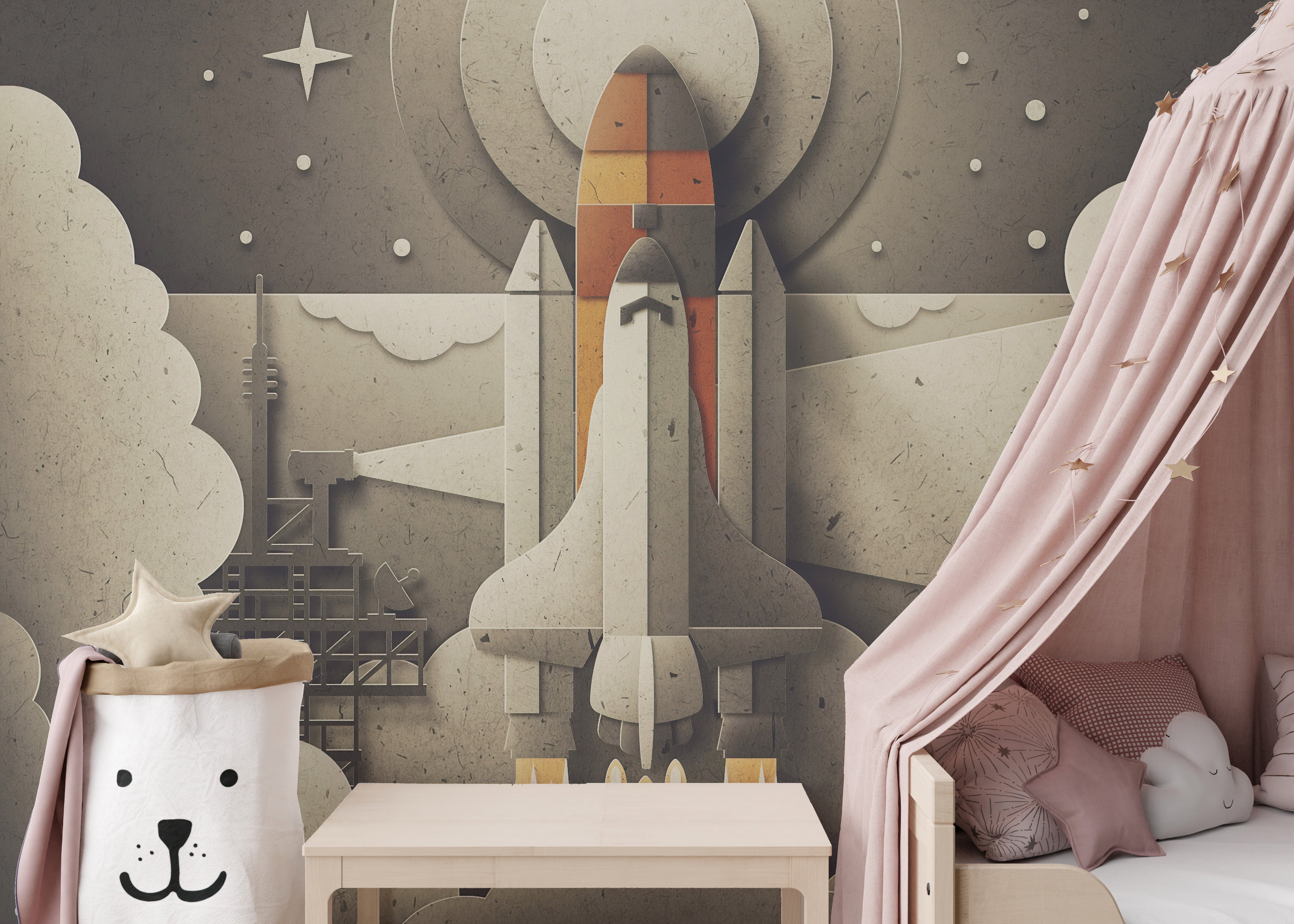 Creative space launcher wallpaper for playrooms
