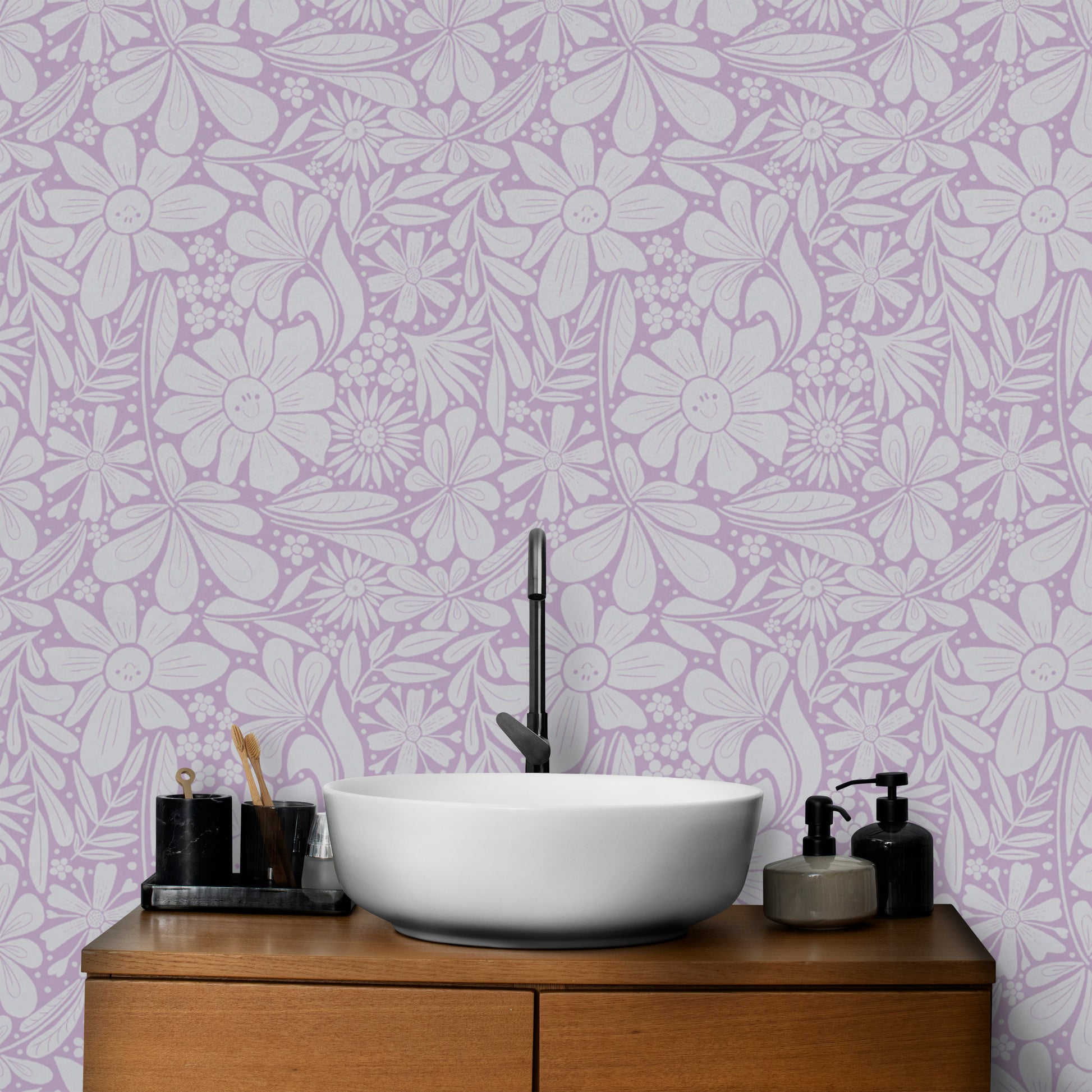 Elegant lilac wallpaper with delightful blooming flowers
