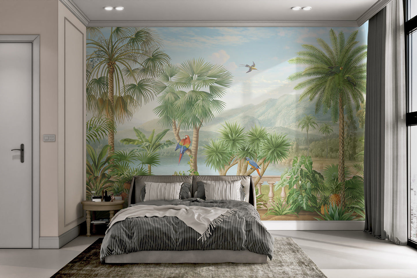 Jungle Paradise Mural with Exotic Birds