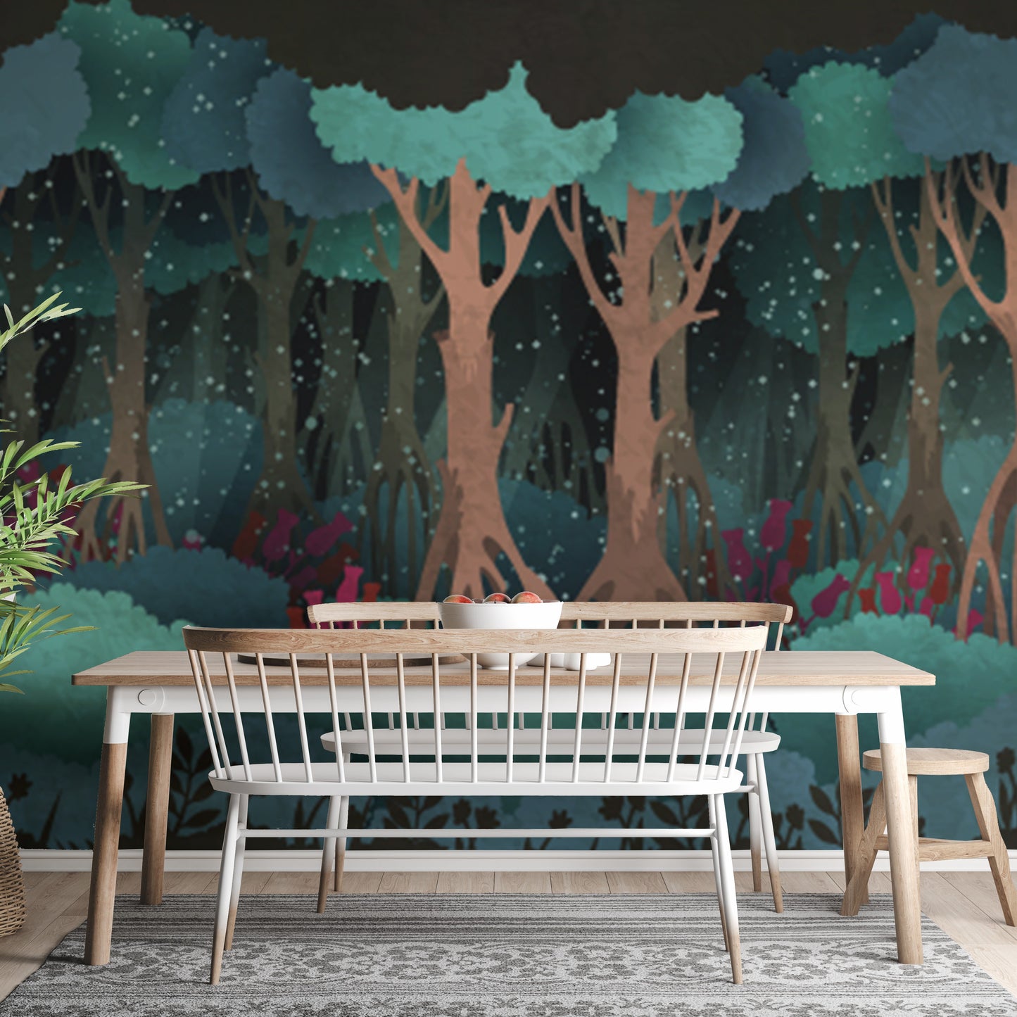 Woodland charm with a mural wallpaper
