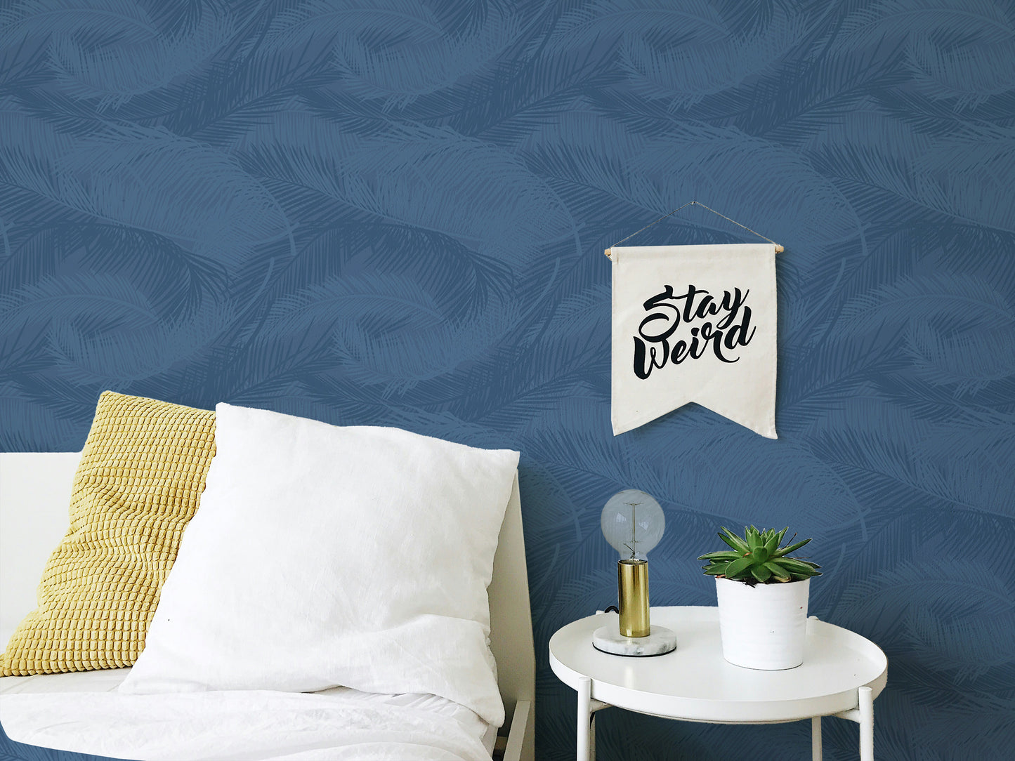 Blue Color Palm Leaves Silhouette Removable Wallpaper