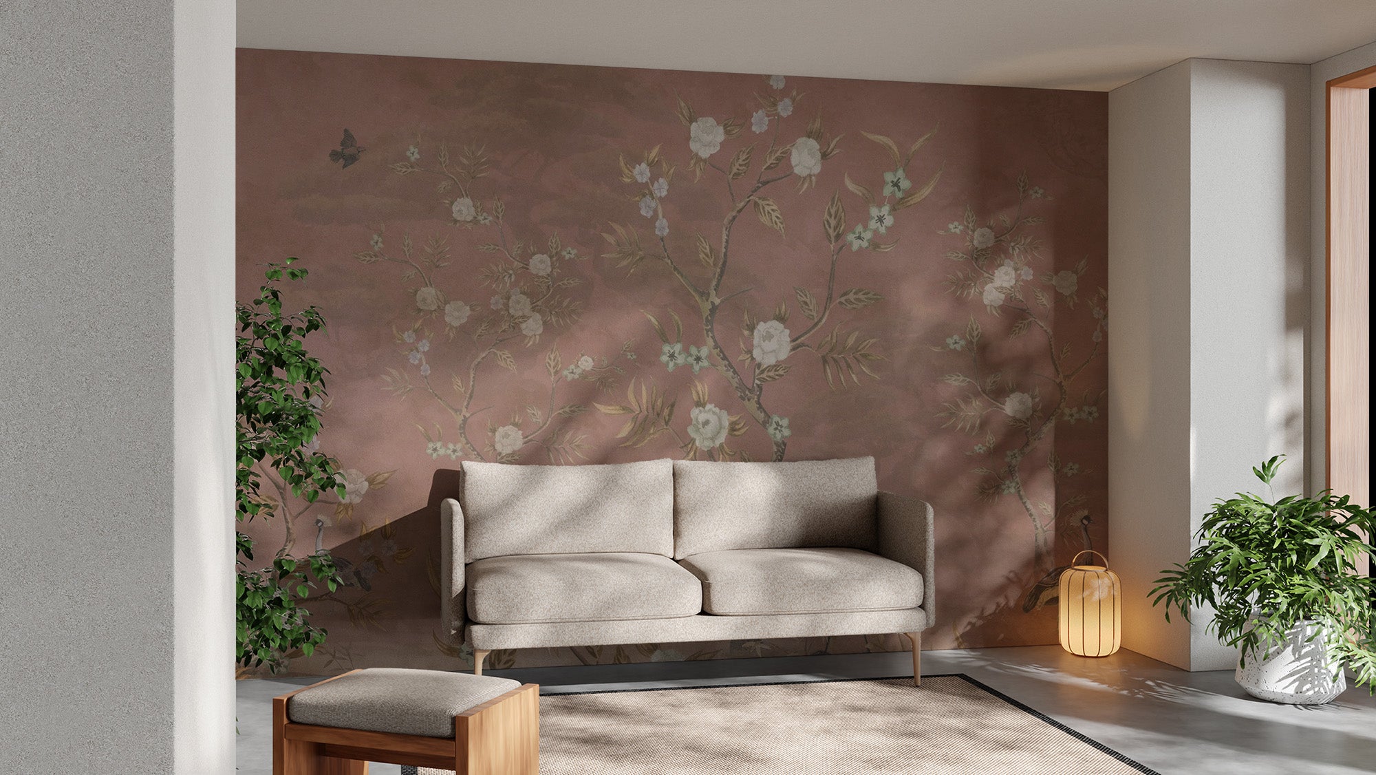 Decorative brown chinoiserie mural for statement walls
