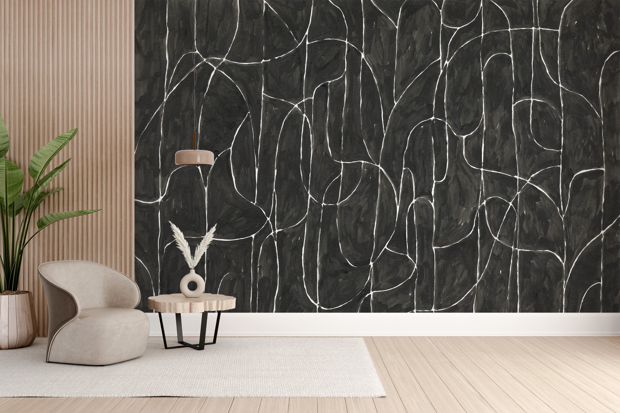 Black boulder beach wallpaper for nature-inspired rooms
