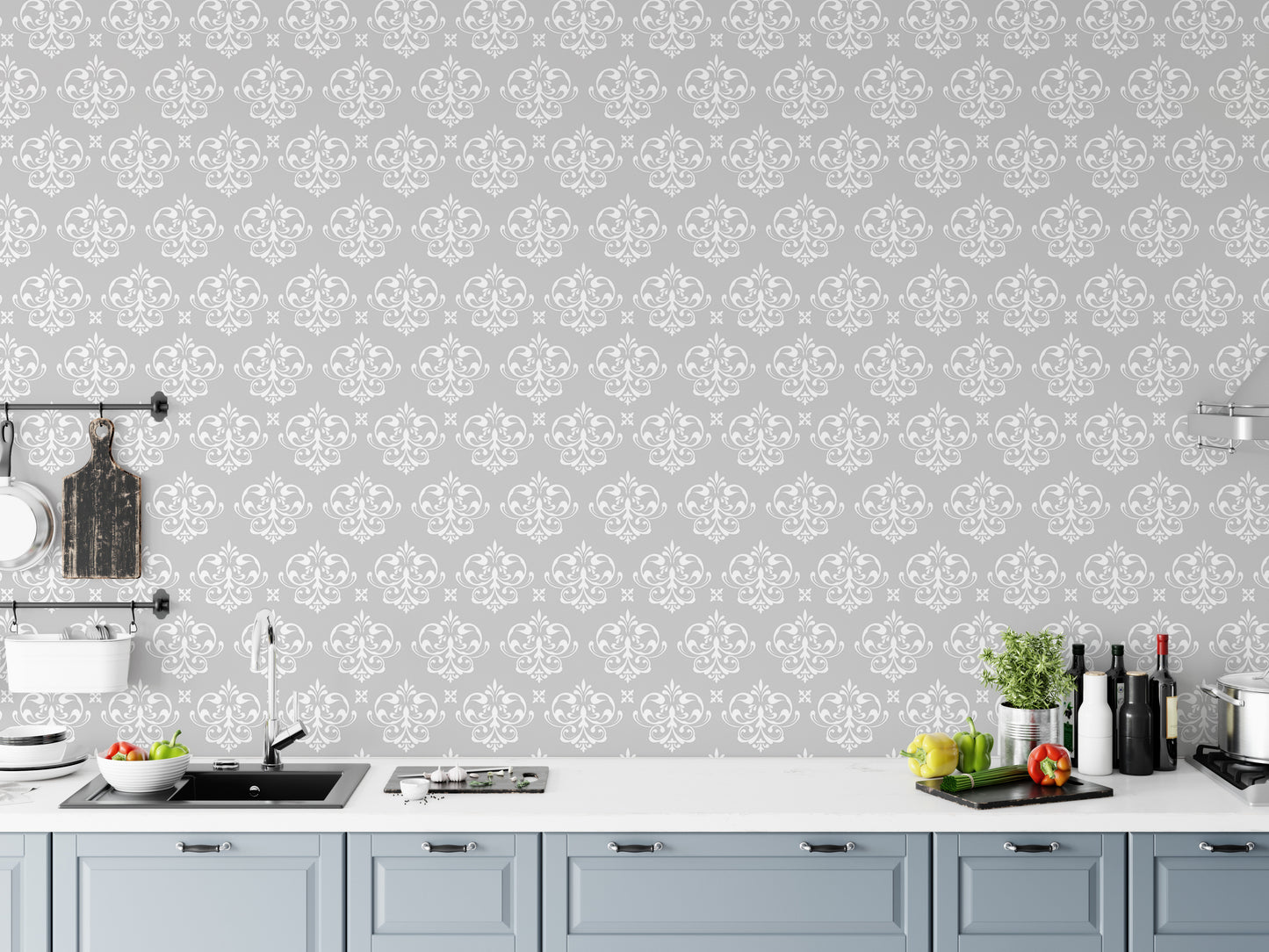 Damask Repeat Pattern Vintage Look Wallpaper For Walls