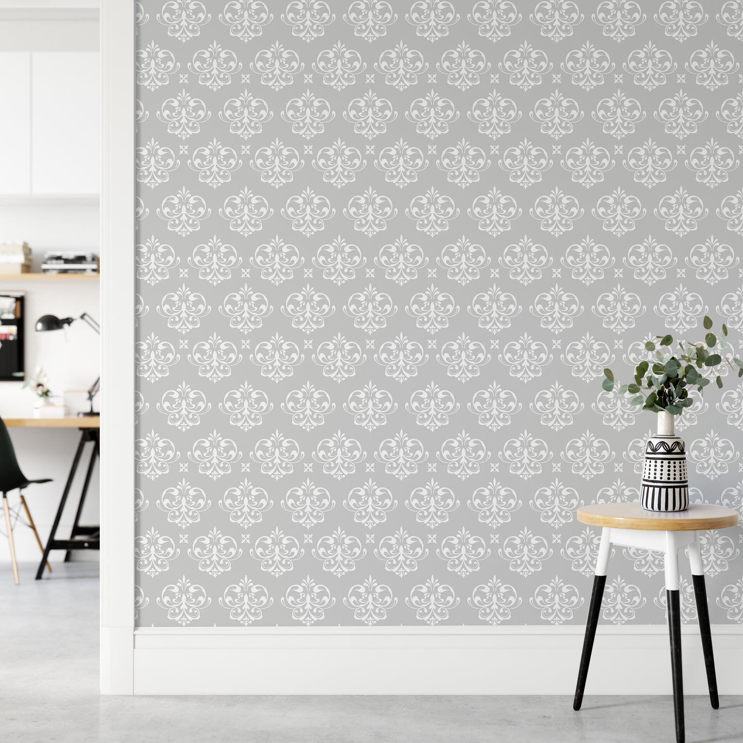 Damask Repeat Pattern Vintage Look Wallpaper For Walls