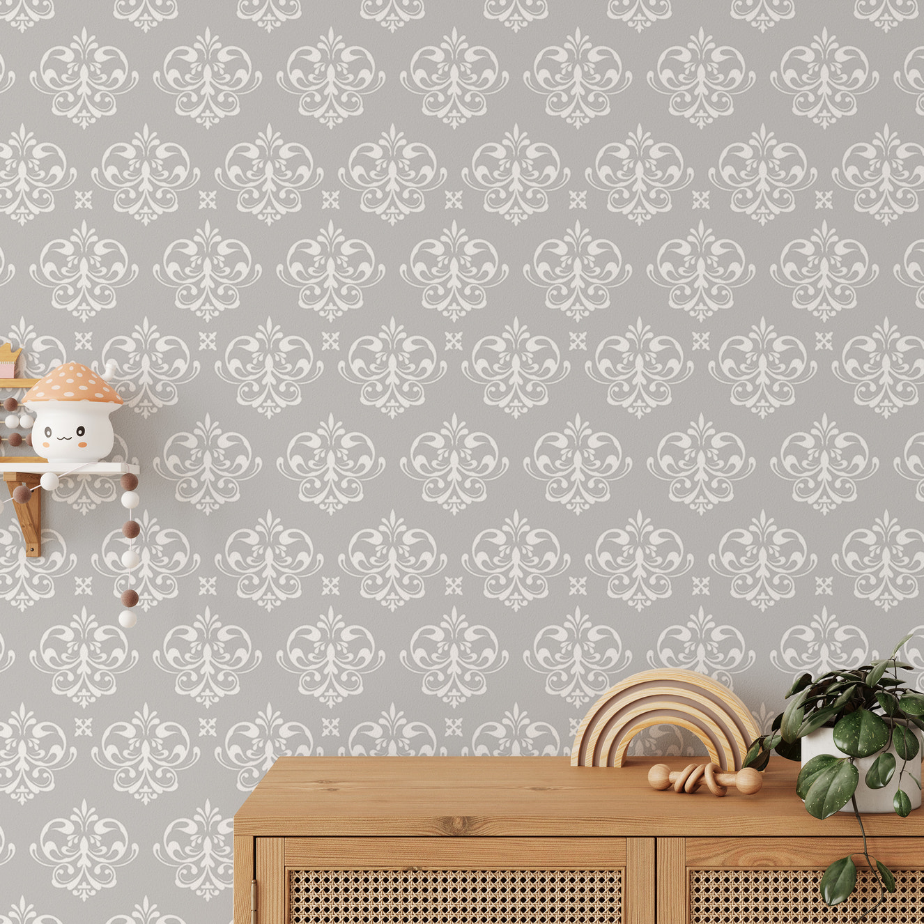 Damask Repeat Pattern Vintage Look Wallpaper For Walls