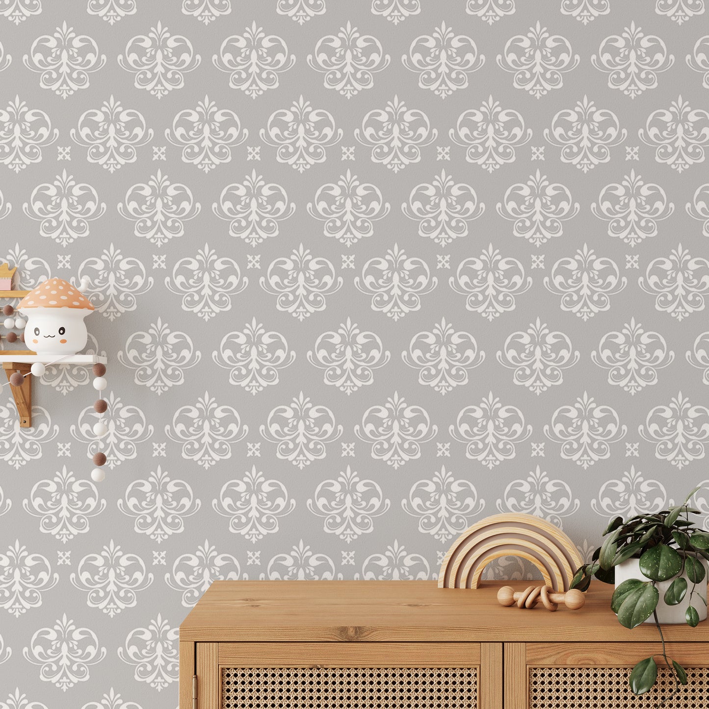 Damask Repeat Pattern Vintage Look Wallpaper For Walls