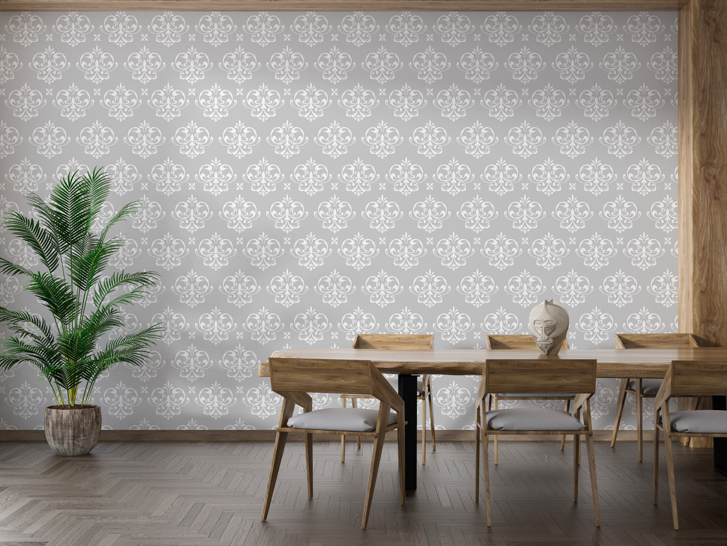 Damask Repeat Pattern Vintage Look Wallpaper For Walls