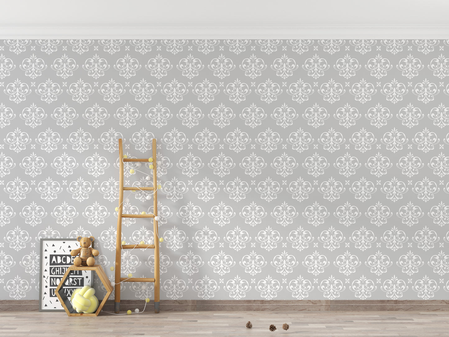 Damask Repeat Pattern Vintage Look Wallpaper For Walls