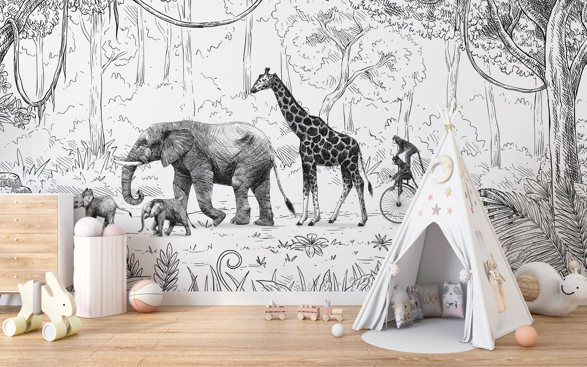 Animal Parade wallpaper enhances walls with artistic flair.
