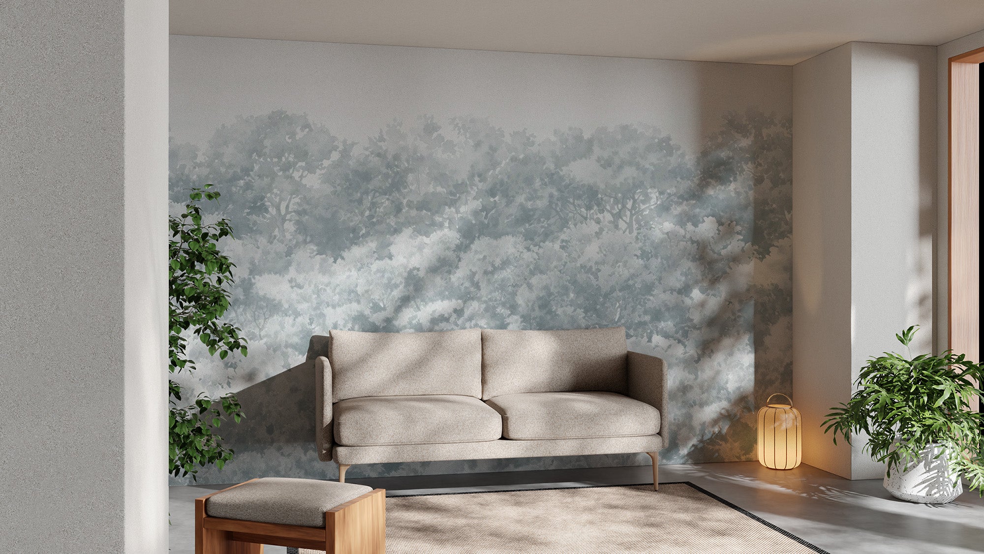 Dreamy blue buttonwood tree wallpaper for soothing spaces
