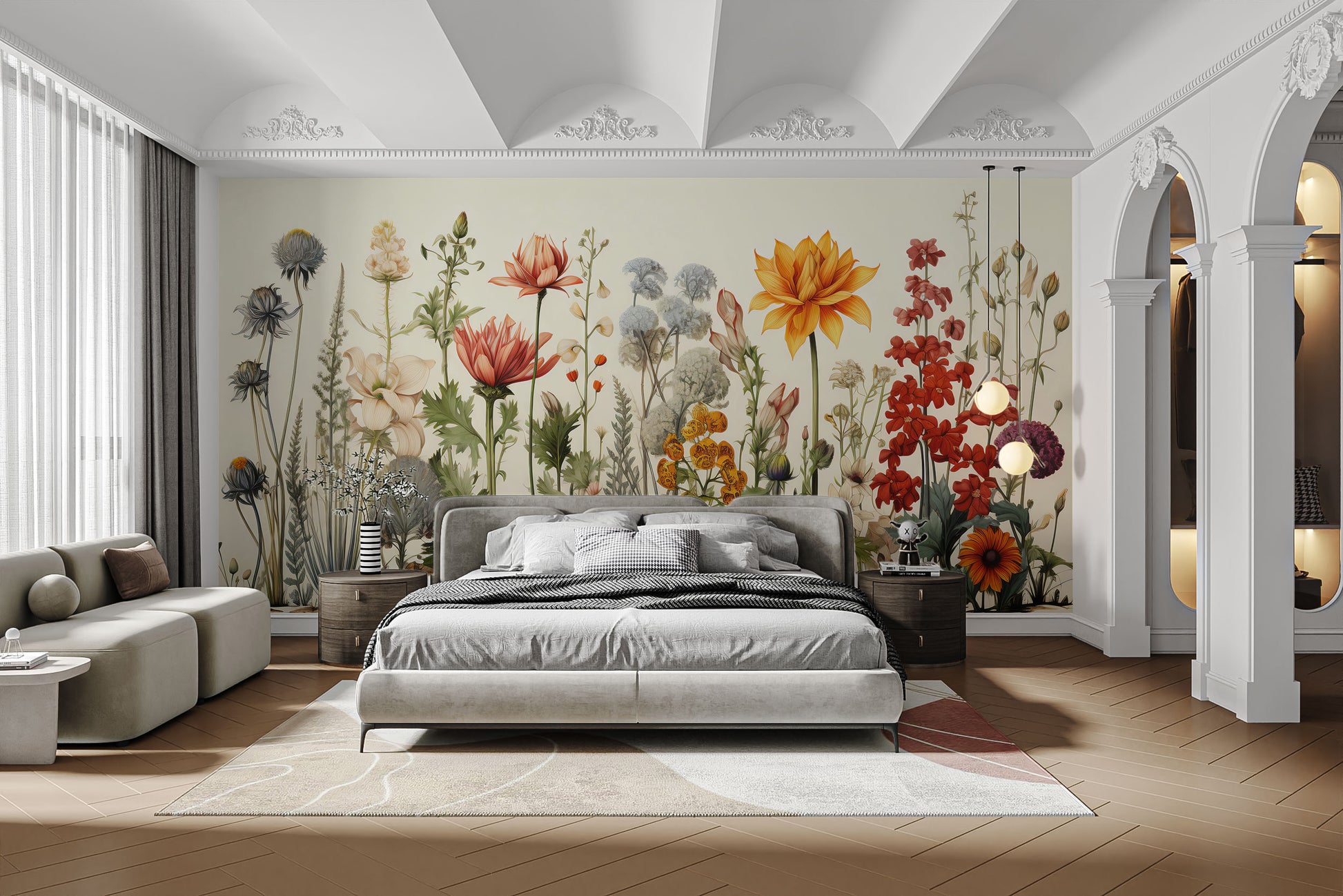 Temporary floral garden wallpaper for nature-inspired rooms