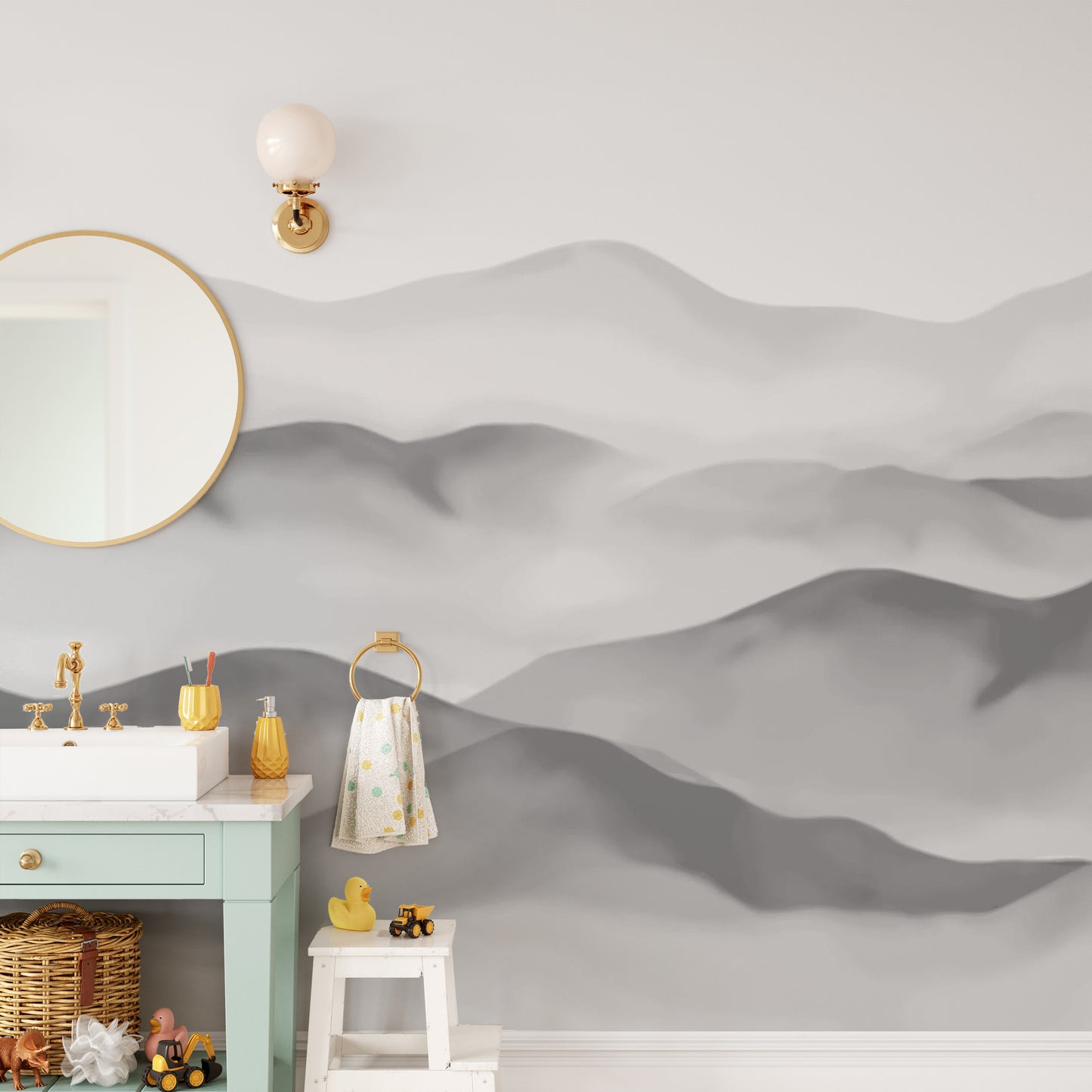 Dreamy gray peaks wallpaper mural for serene ambiance
