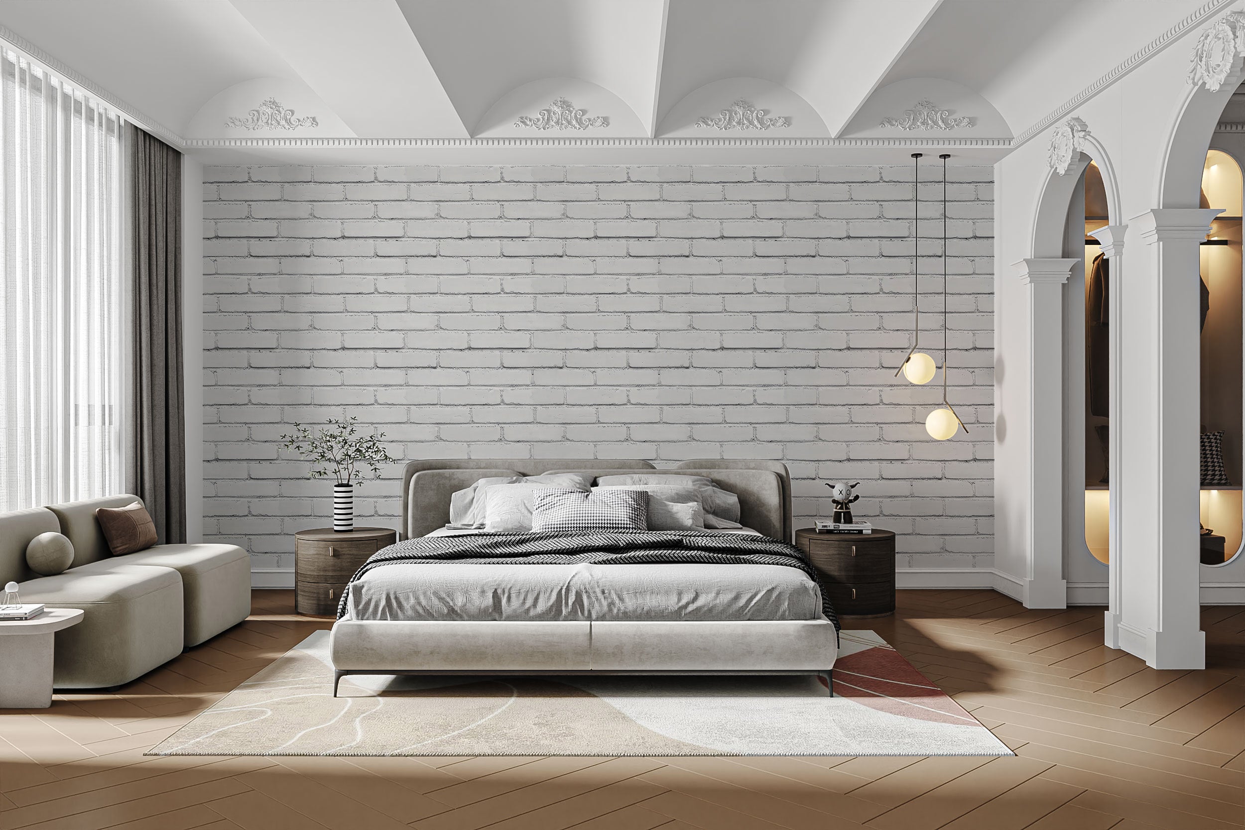 Elegant clean white brick mural for timeless wall decor