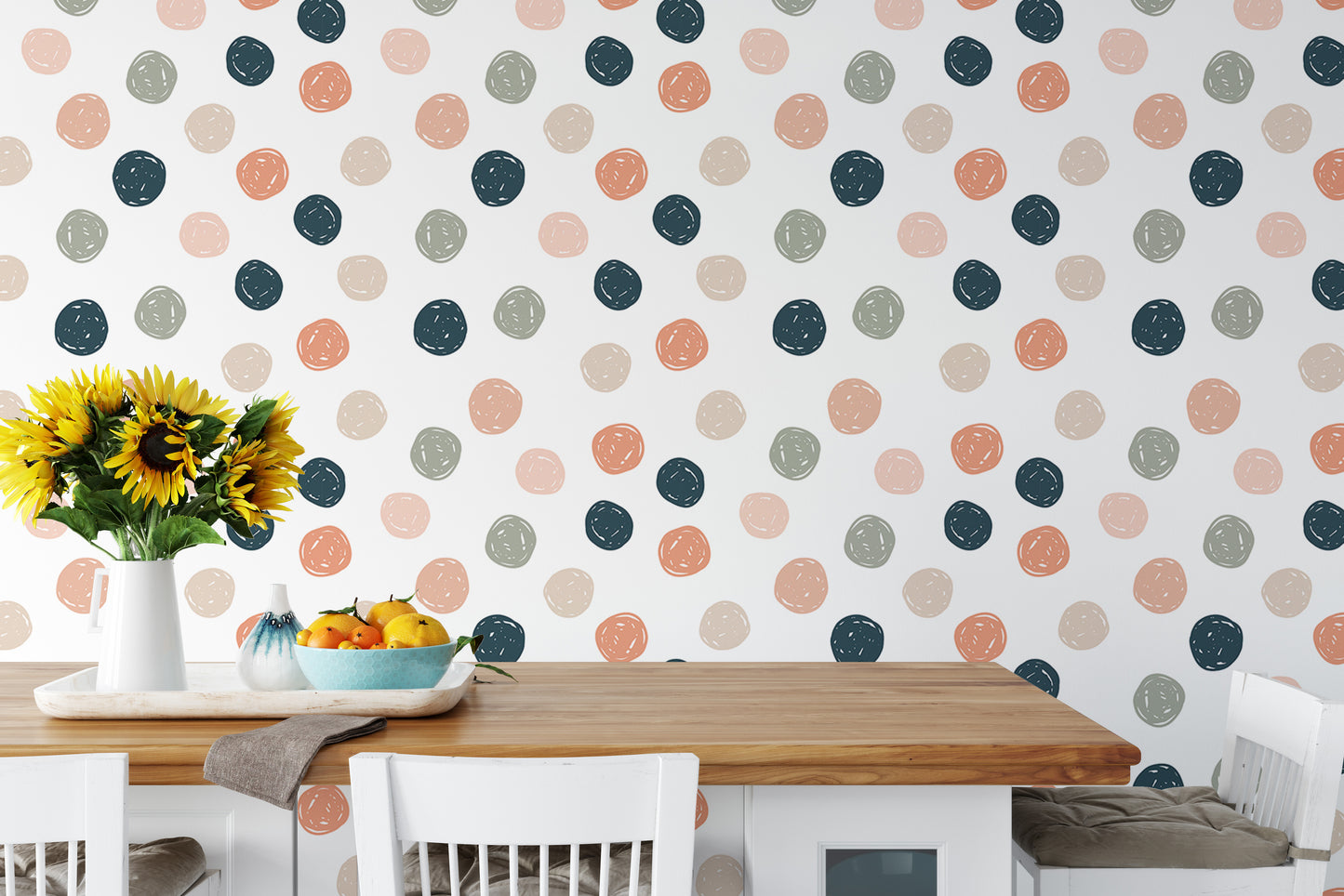 Abstract Geometric Polka Dots Blue Pale Green Wallpaper