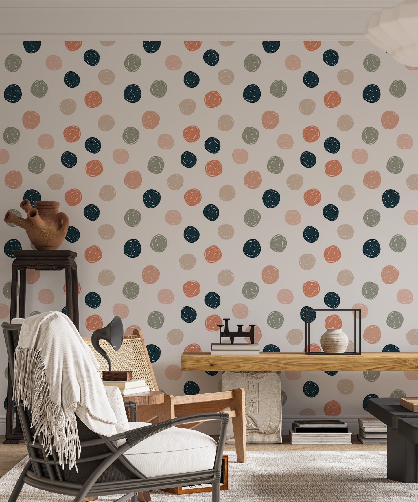 Abstract Geometric Polka Dots Blue Pale Green Wallpaper