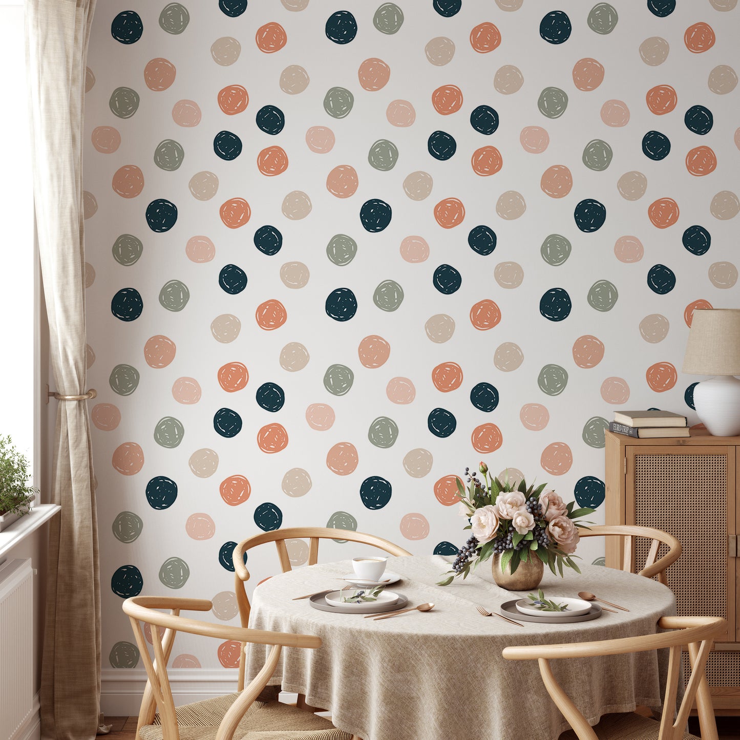 Abstract Geometric Polka Dots Blue Pale Green Wallpaper