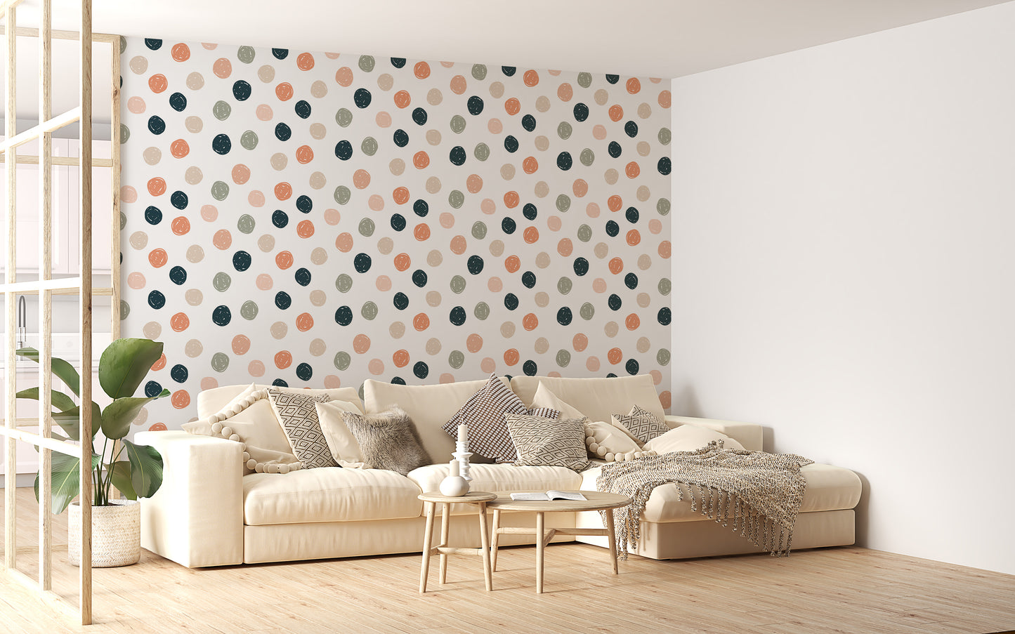 Abstract Geometric Polka Dots Blue Pale Green Wallpaper