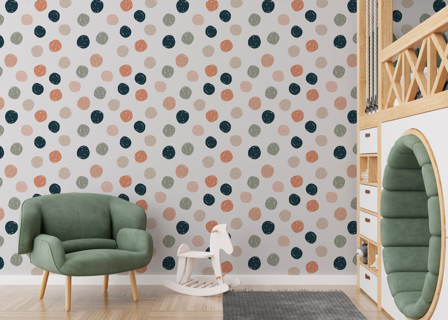 Abstract Geometric Polka Dots Blue Pale Green Wallpaper