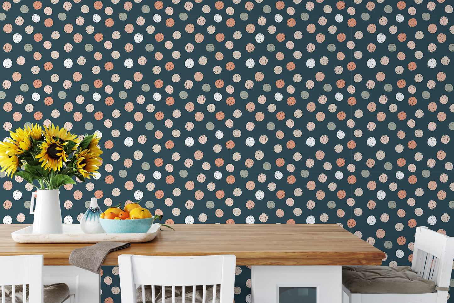 Dark Blue Abstract Pattern Irregular Polka Dots Wallpaper