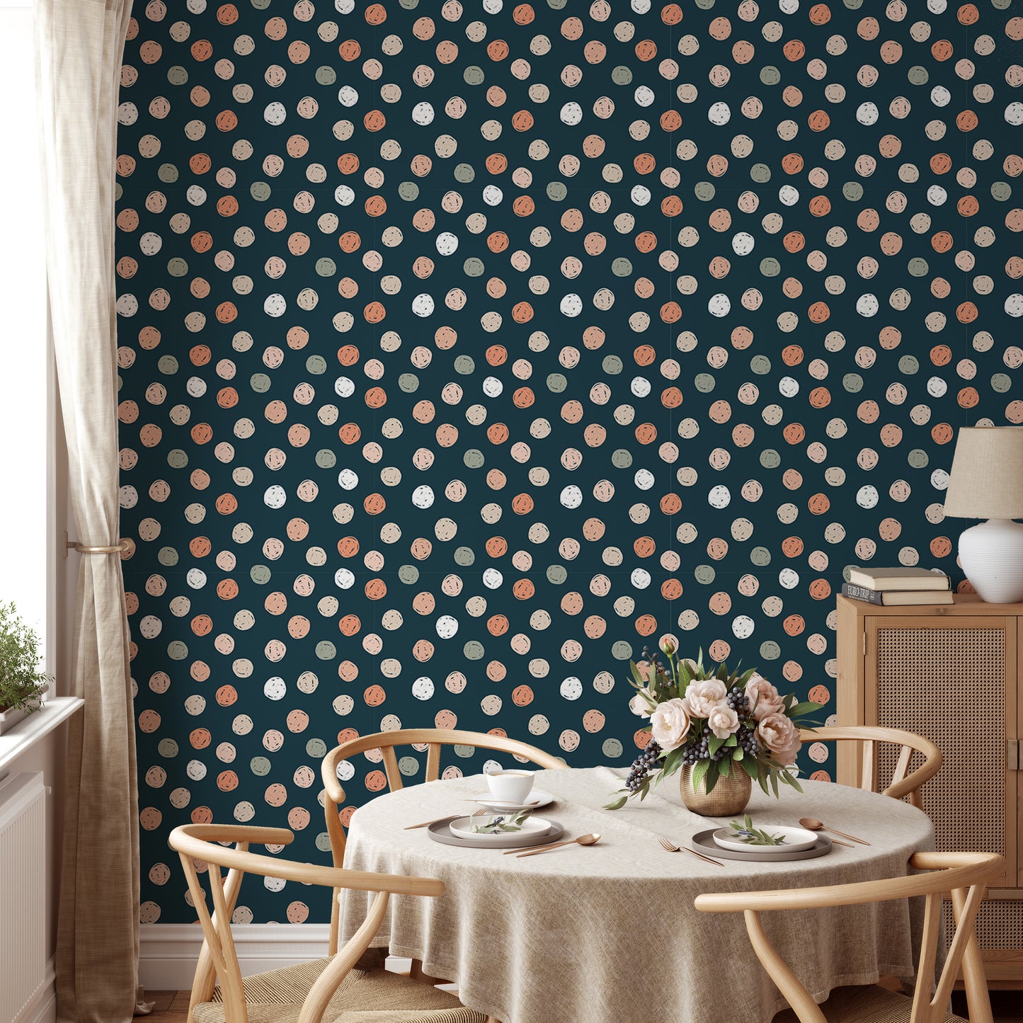 Dark Blue Abstract Pattern Irregular Polka Dots Wallpaper