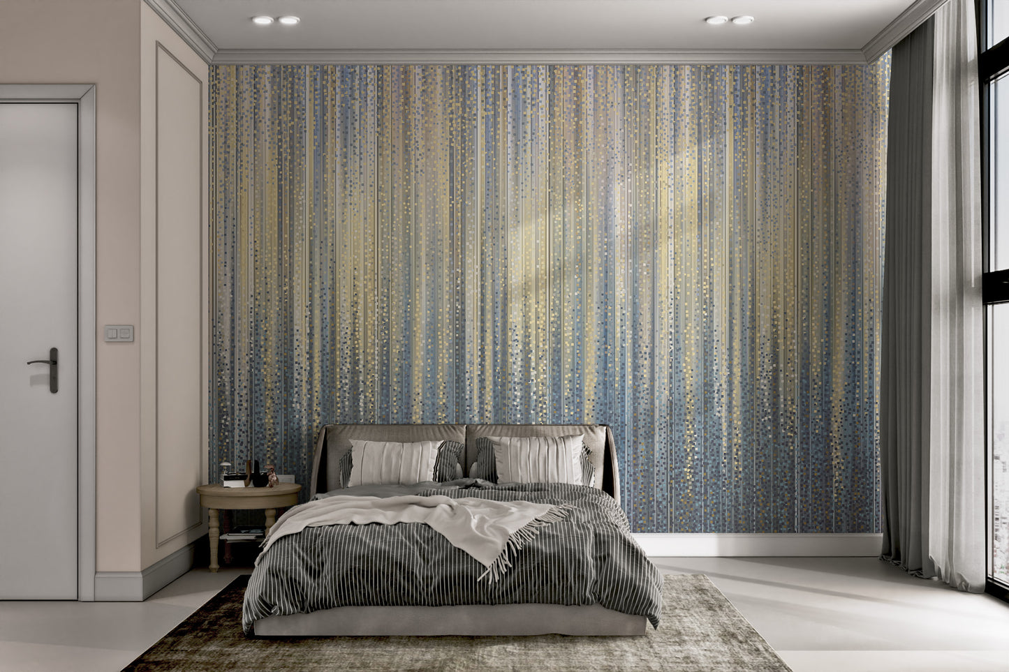 Gold and Blue Gradient Striped Wallpaper