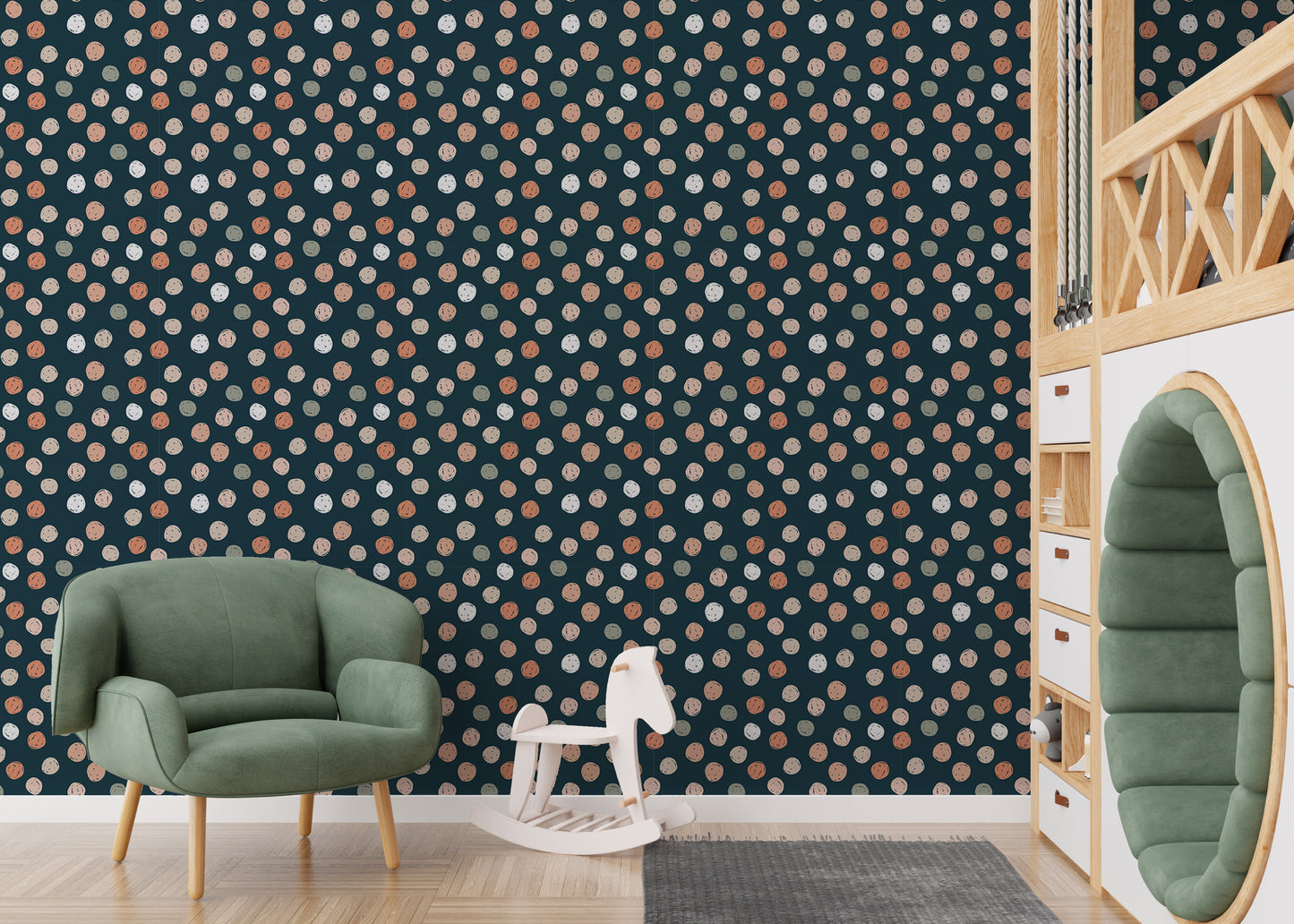 Dark Blue Abstract Pattern Irregular Polka Dots Wallpaper