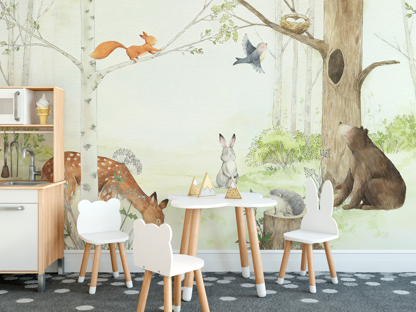 Watercolor forest animal friends wallpaper