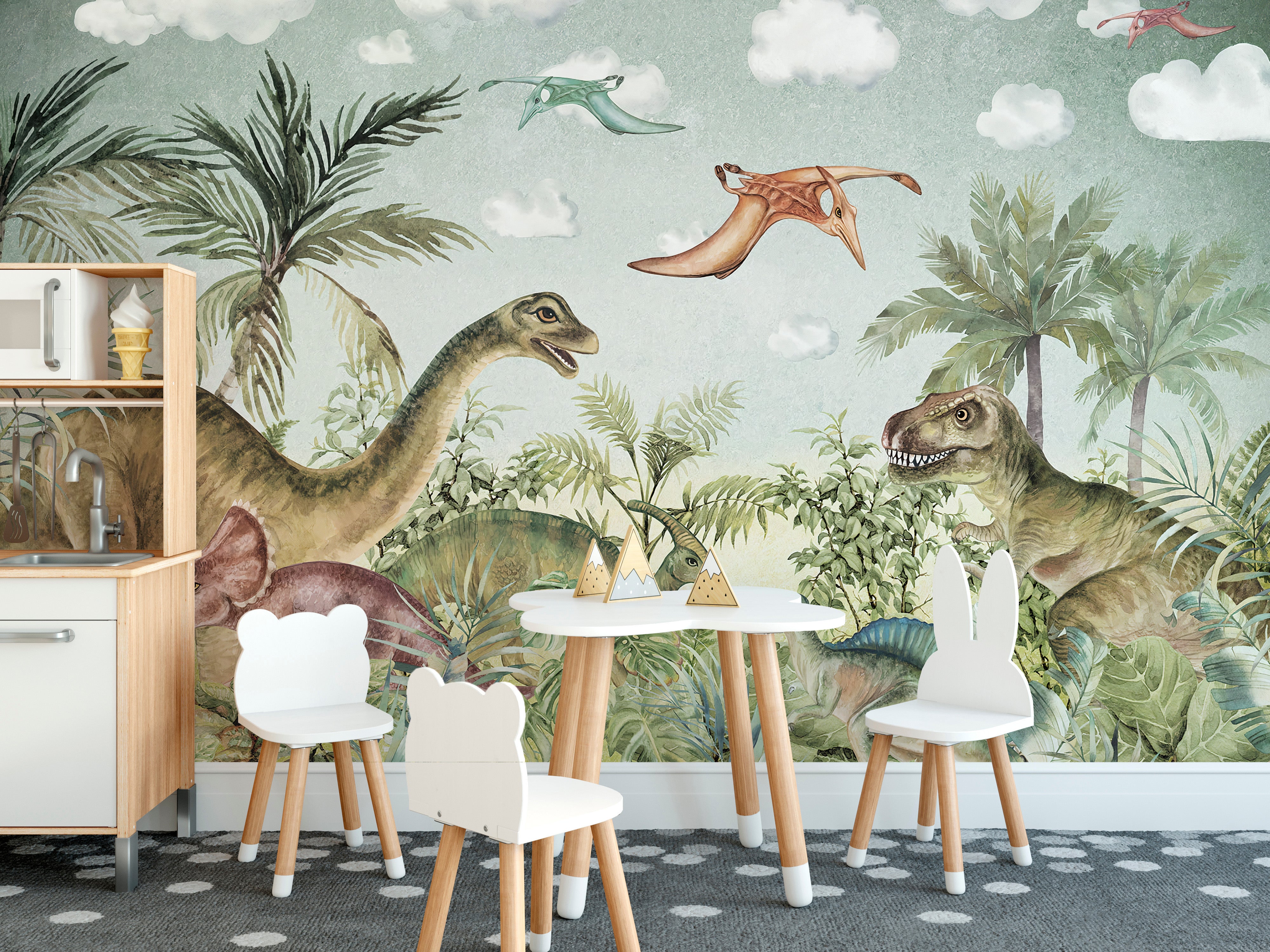 Dinosaur-themed wallpaper in a timeless design