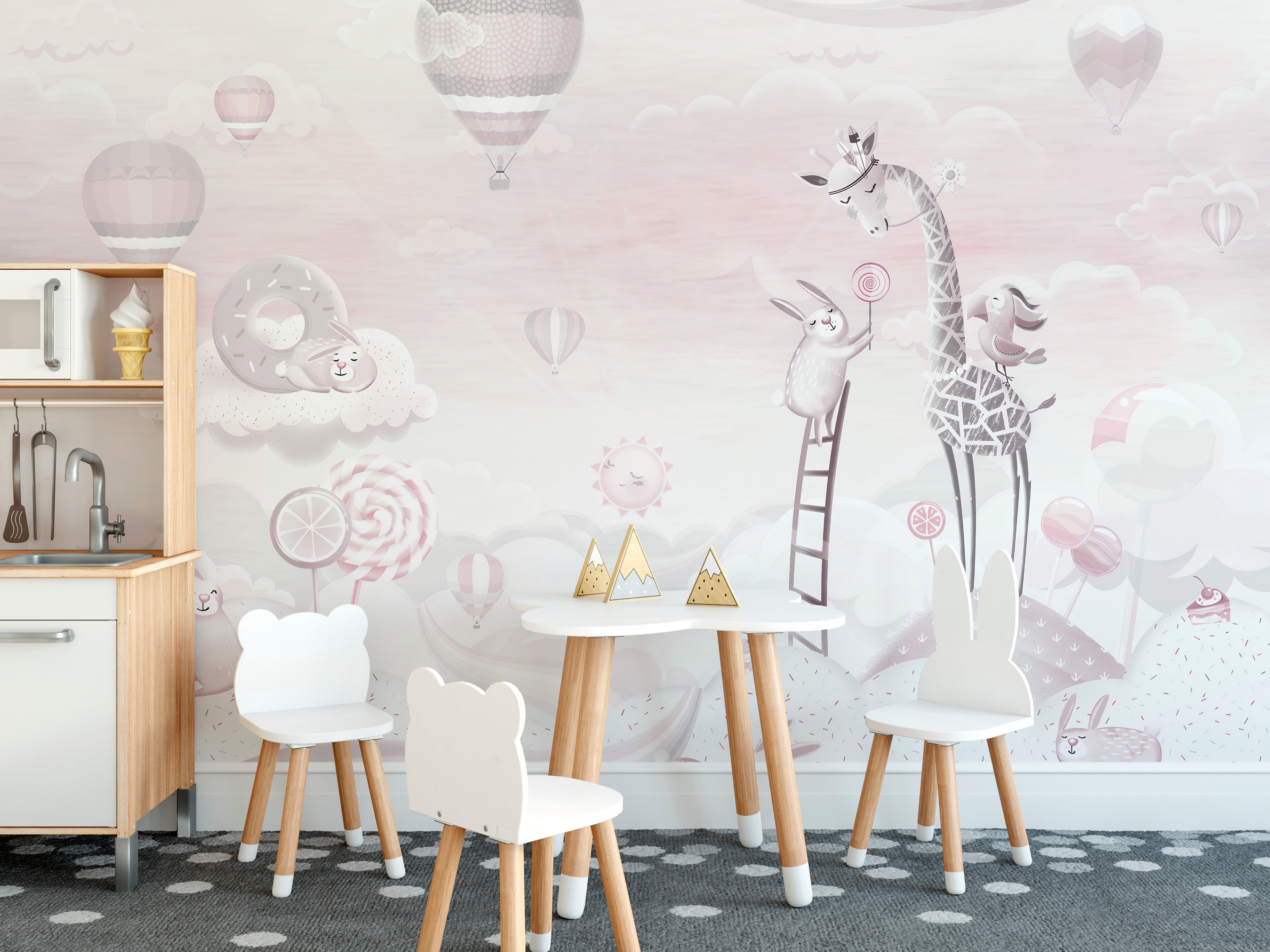 Pink cartoon themed mural for fun rooms
