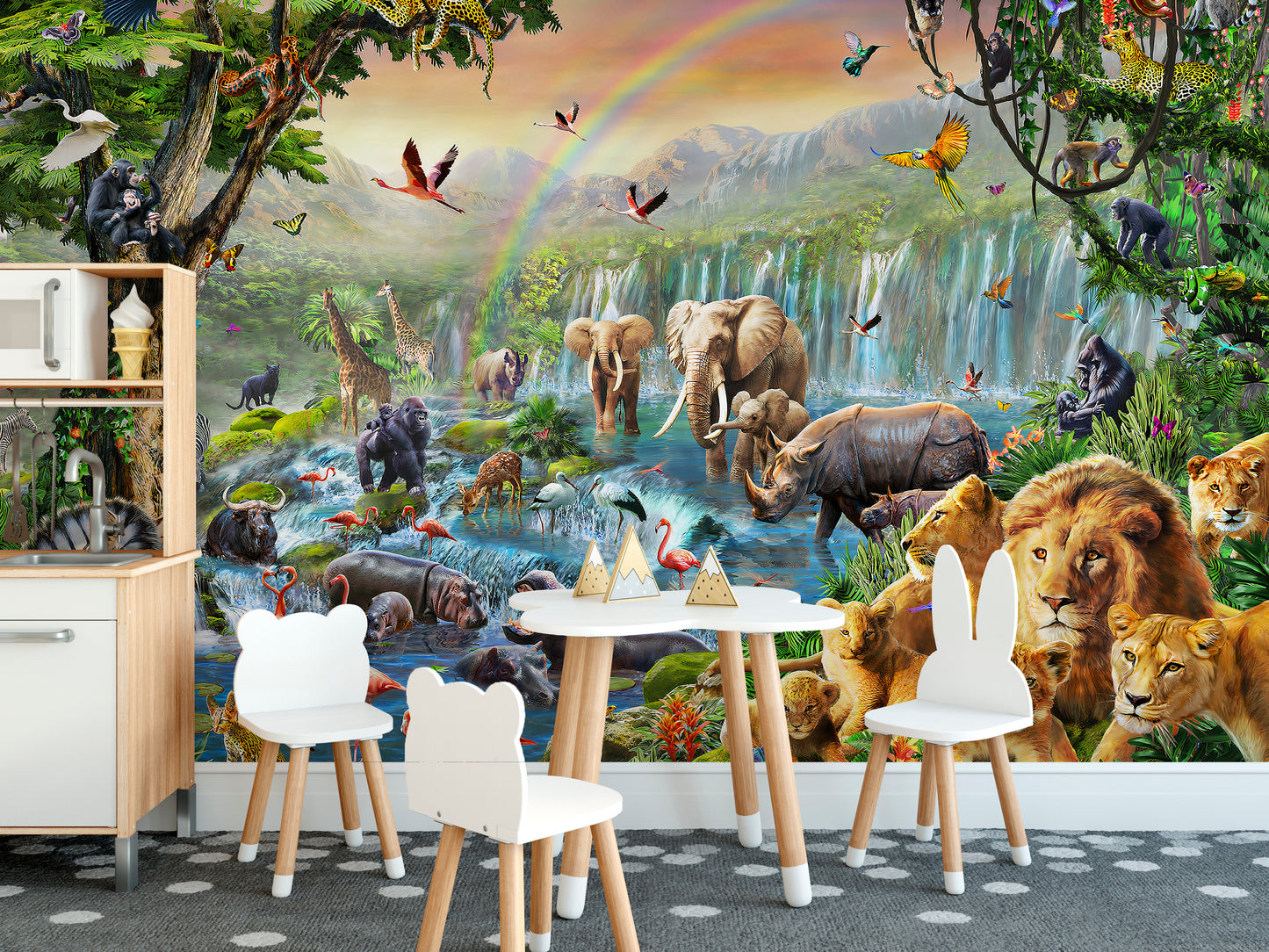 Vibrant animal kingdom wall mural for homes
