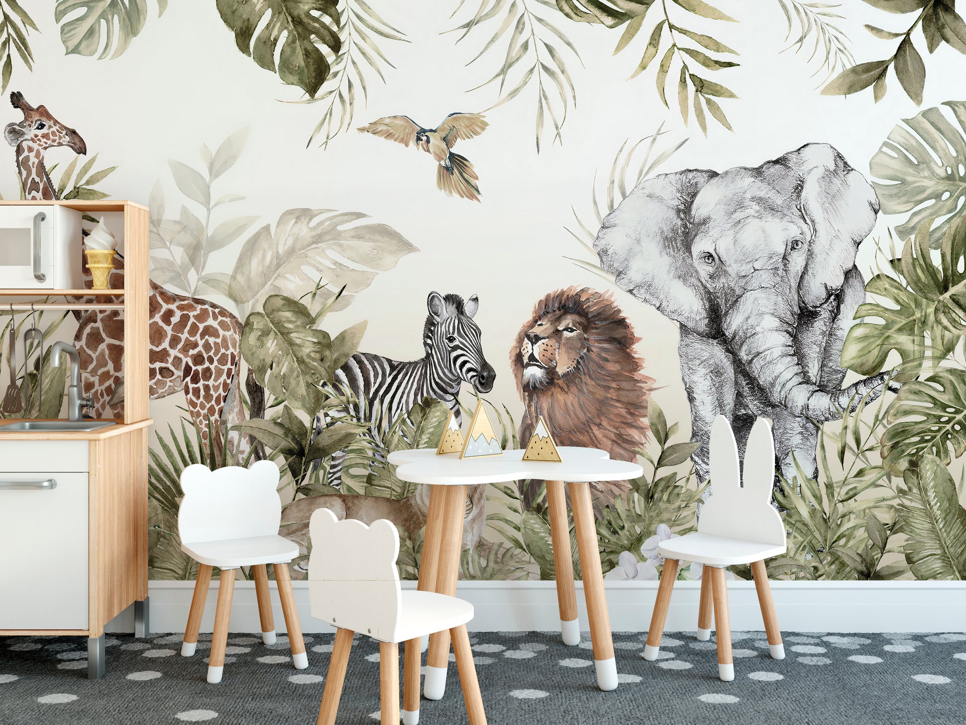 Watercolor animal wallpaper for jungle themes
