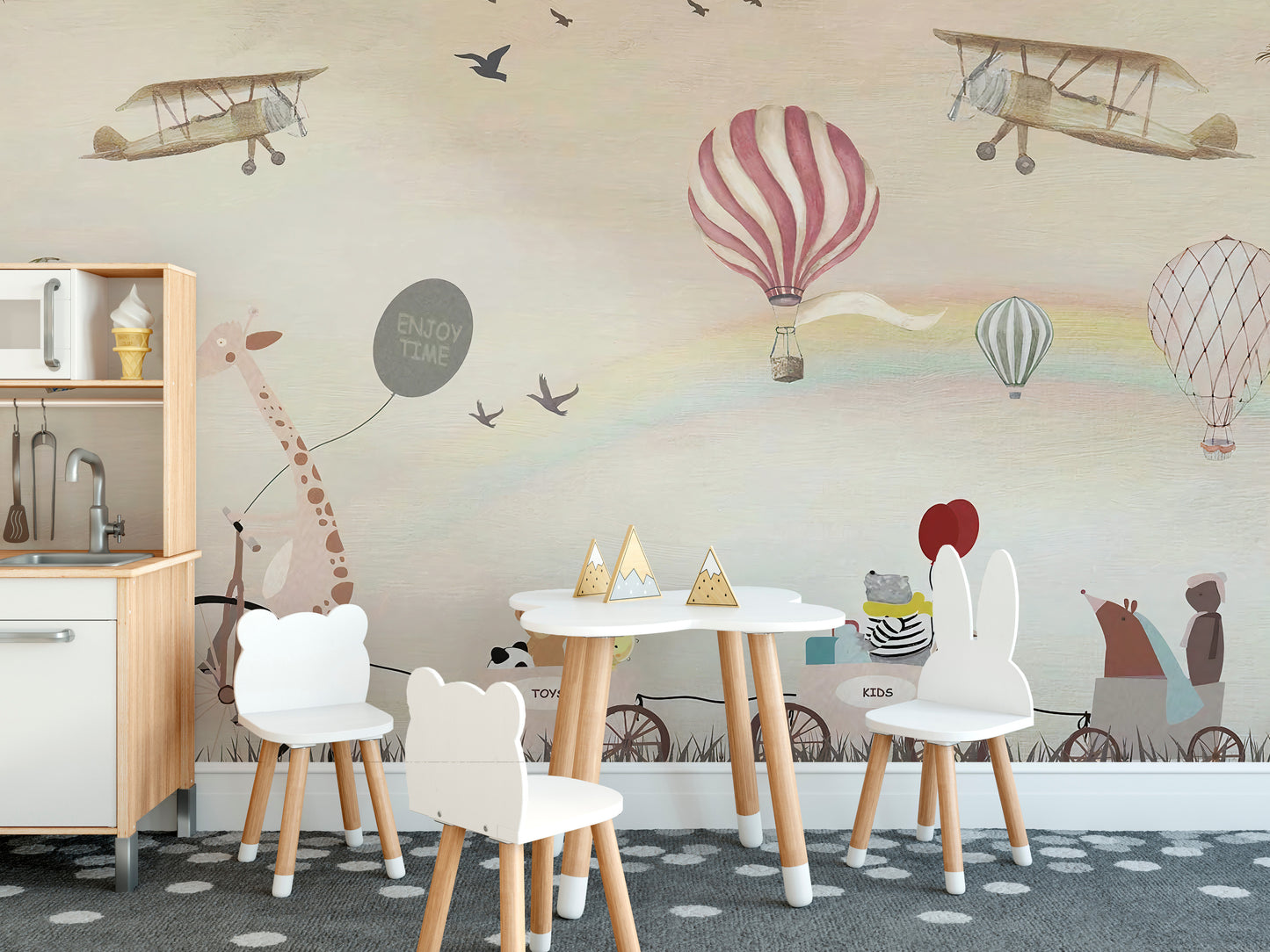 Fun animal parade mural for children's rooms.