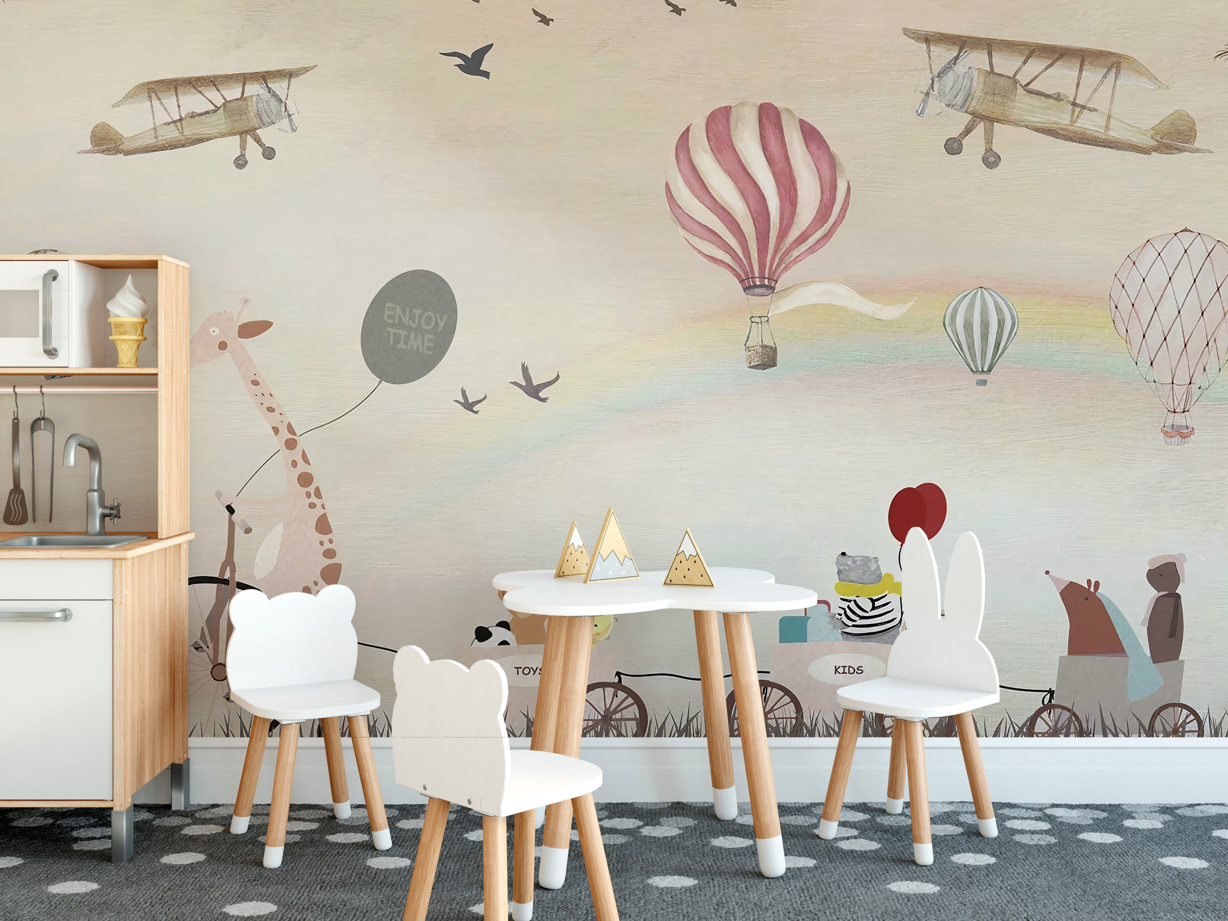 Fun animal parade mural for children's rooms.