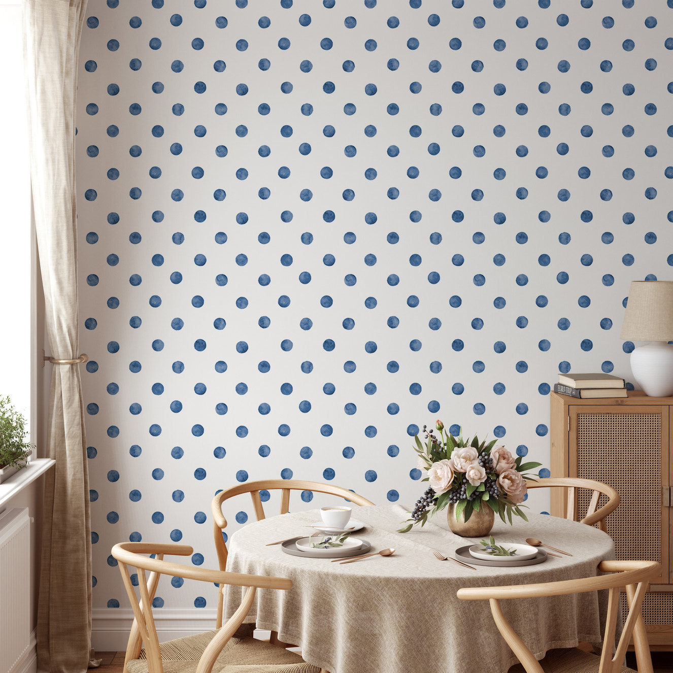 Blue Color Polka Dots Indigo Repeat Pattern Wallpaper