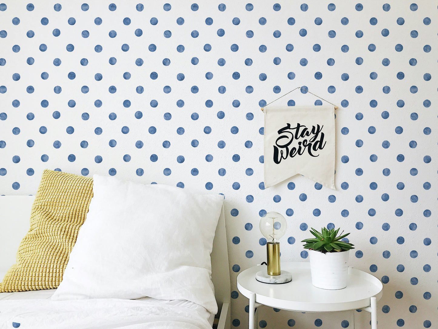 Blue Color Polka Dots Indigo Repeat Pattern Wallpaper