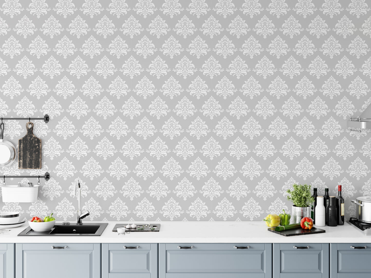 Vintage Grey Damask Wallpaper