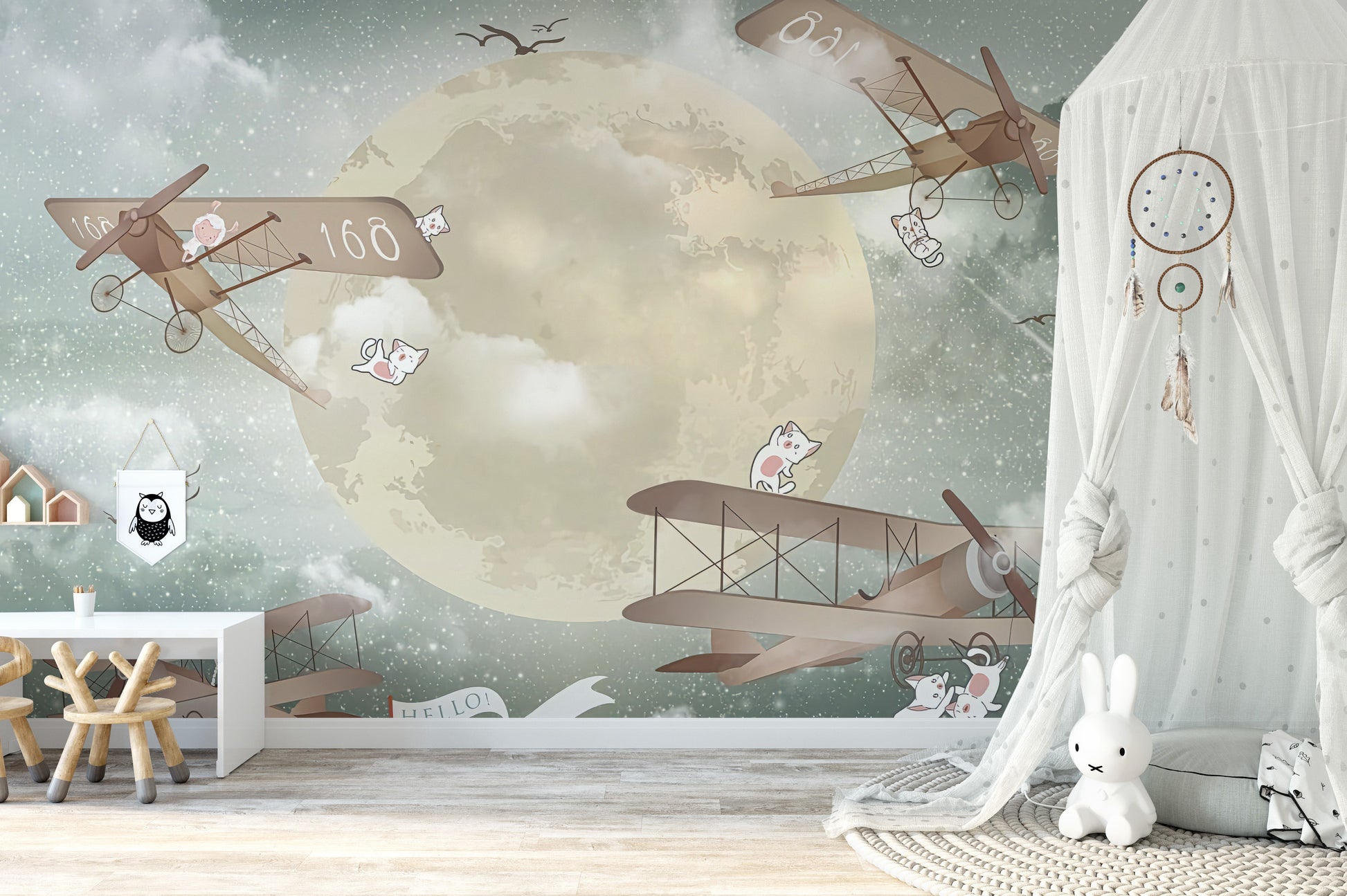 Sky gliders mural with a whimsical starry vibe